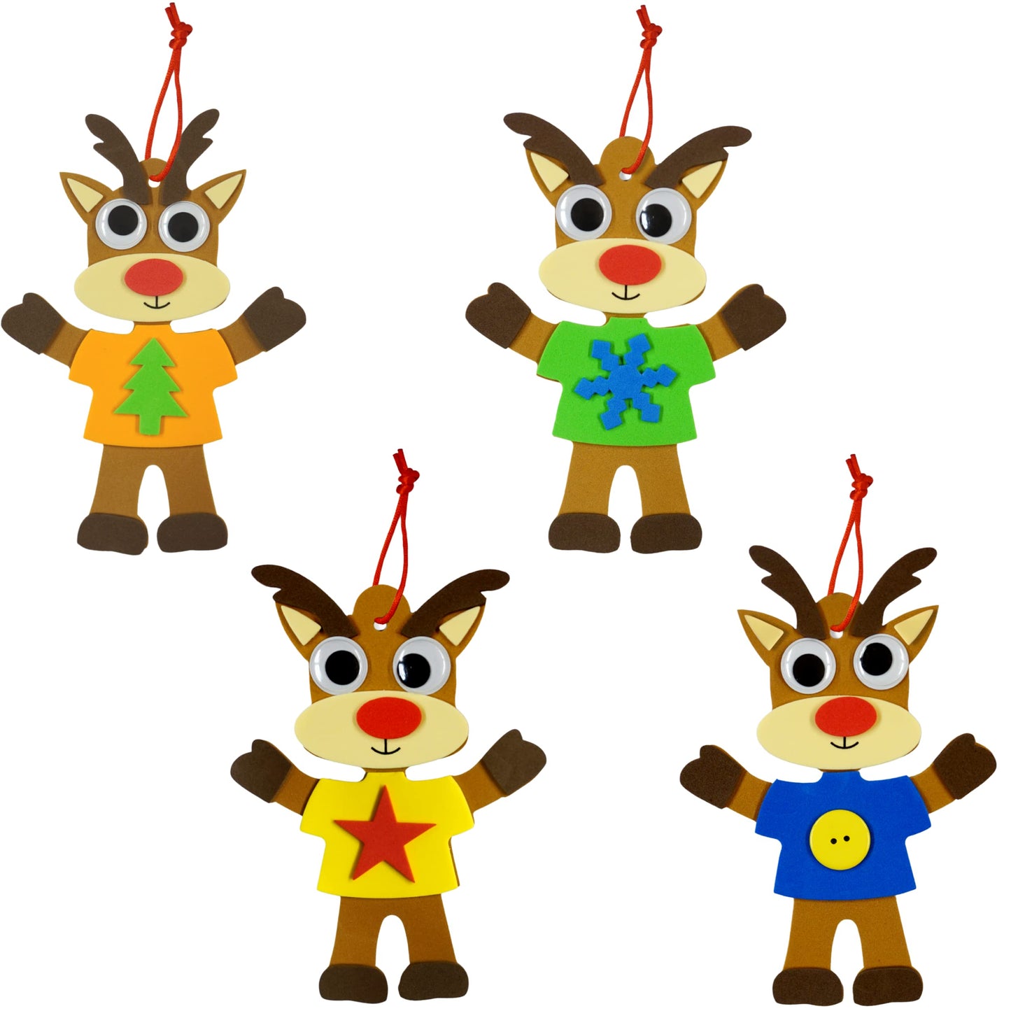 4E's Novelty Foam Christmas Reindeer Ornament Craft for Kids (12 Pack Bulk) Christmas Crafts for Kids Ages 4-8, 8-12 Toddlers DIY Ornament Craft Kit