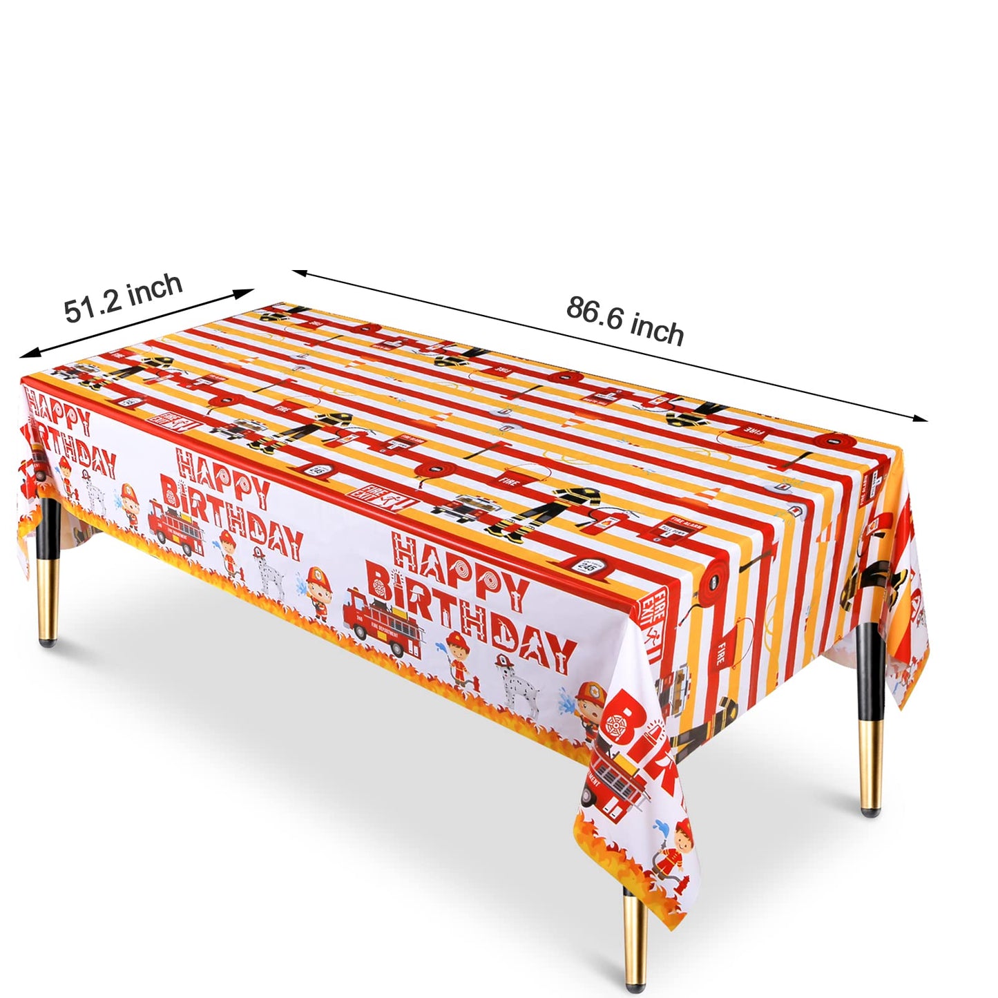Lcoor 2 Pack Fire Truck Tablecloths, Firetruck Table Cover Plastic Disposable Party Supplies for Firefighting Theme Birthday Party Decorations