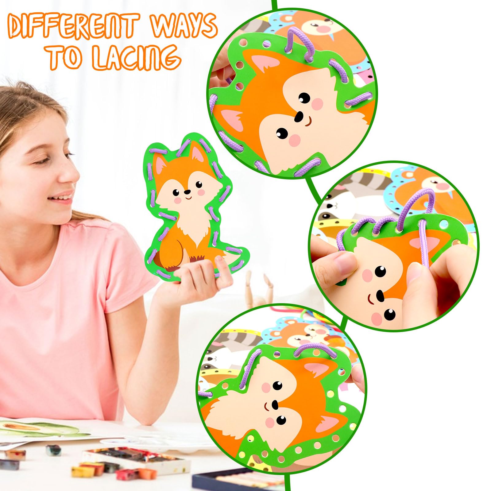 Omlisca Woodland Animals Lacing Cards for Kids 12 Pack Forest Animals Sewing Cards Owl Fox Bear Woodland Theme Party Decor Arts and Crafts Gifts