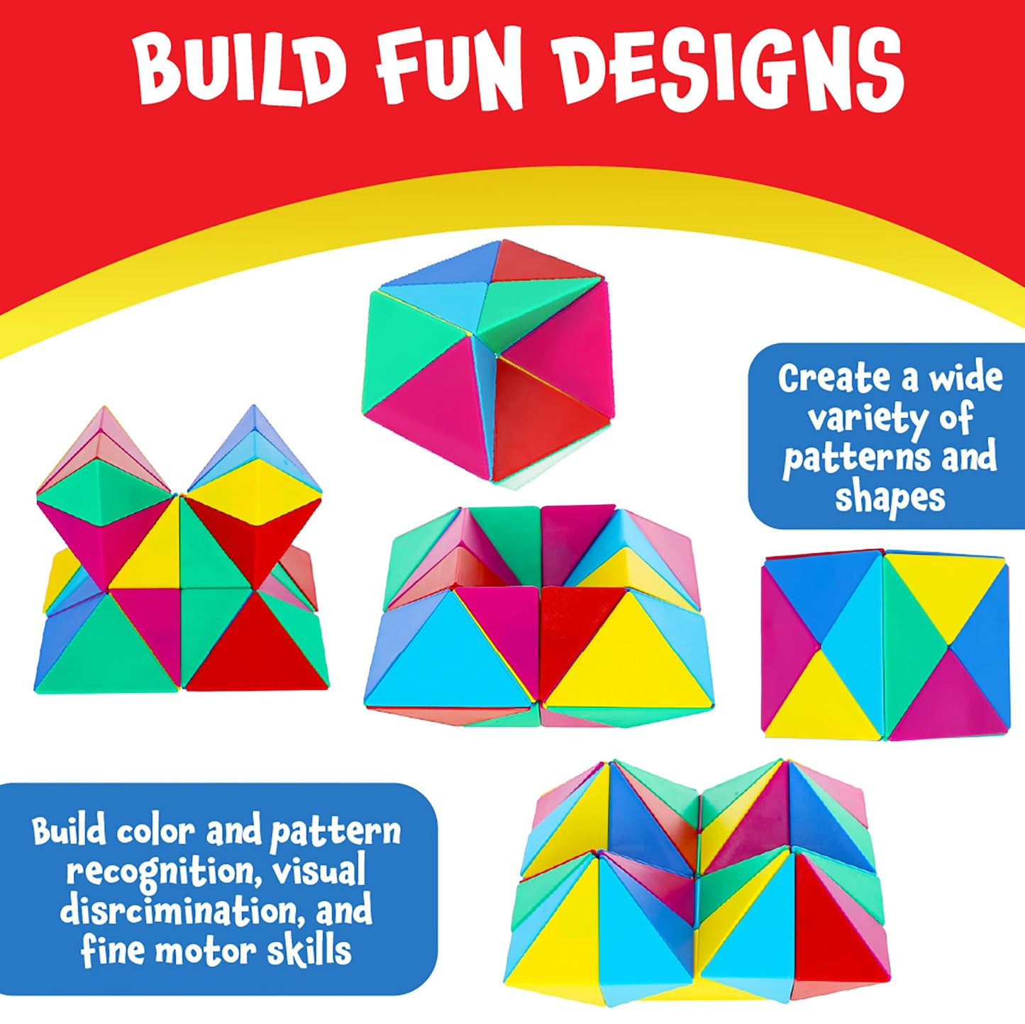 POPULAR PLAYTHINGS Tri-Mags Magnetic Puzzle Toy, Pyramid Stacking Blocks for Creative and Stem Learning, Gifts for Kids - 48 Pieces