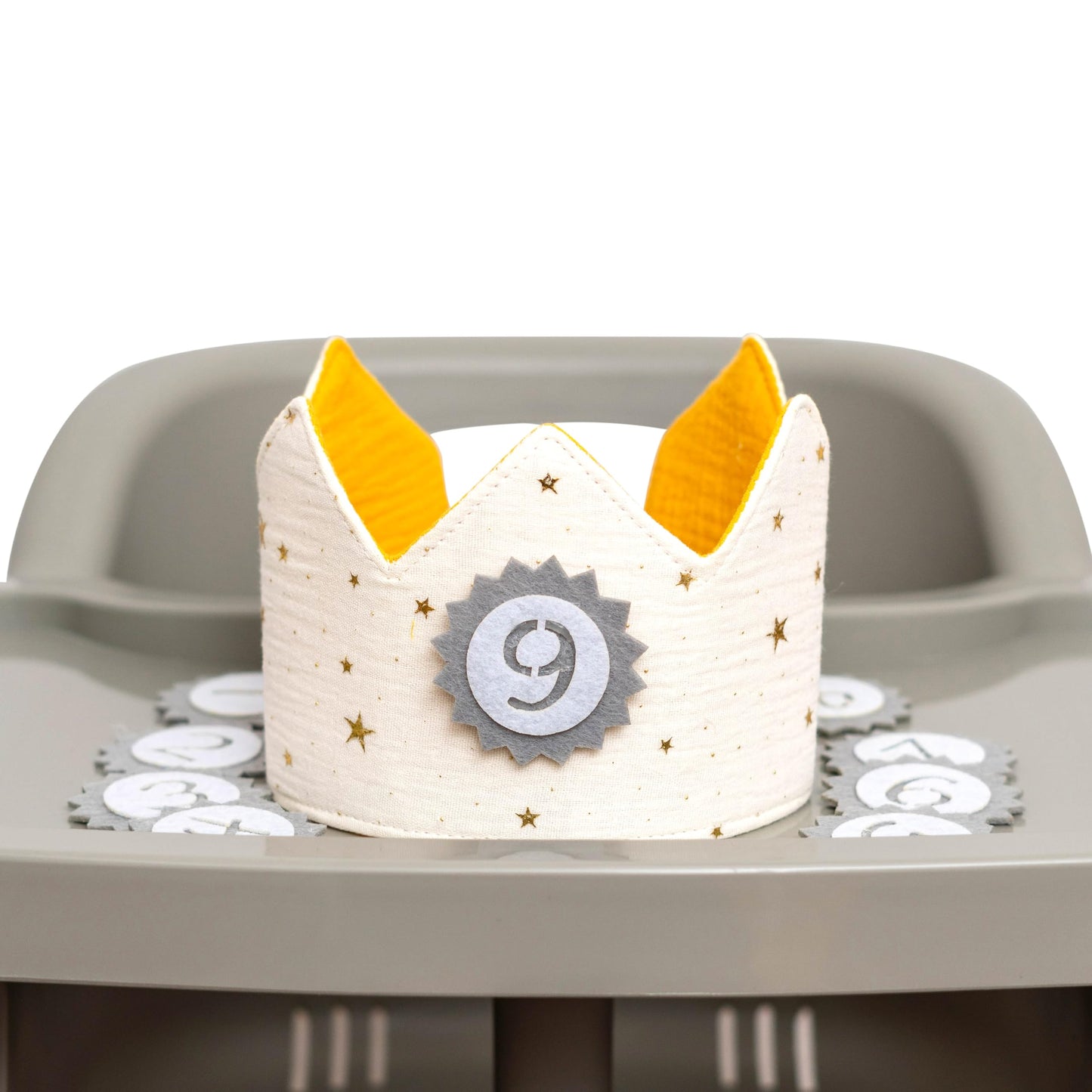 Sherkarmiu Baby Photo Prop Crown with Interchangeable Numbers 1-9, Cream Felt Birthday Milestone Hat for Newborn Infant Photography, Baby Gift