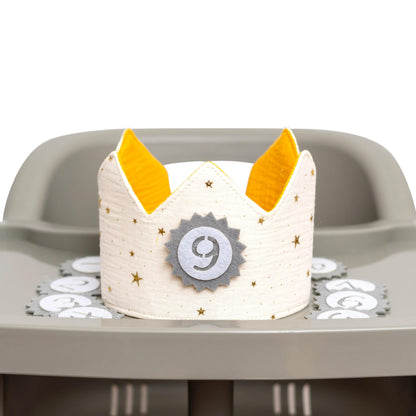 Sherkarmiu Baby Photo Prop Crown with Interchangeable Numbers 1-9, Cream Felt Birthday Milestone Hat for Newborn Infant Photography, Baby Gift