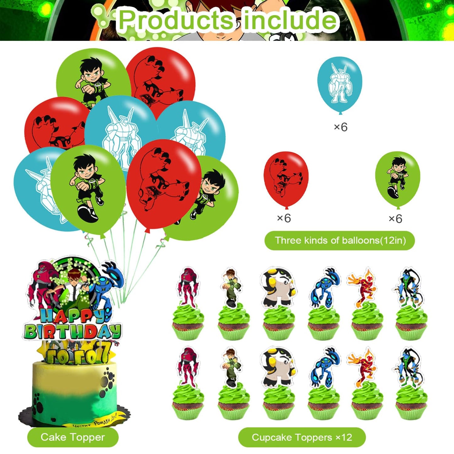 Cartoon Party Decorations,Birthday Party Supplies For Cartoon Party Supplies Includes Banner - Cake Topper - 12 Cupcake Toppers - 18 Balloons - 2 Foil