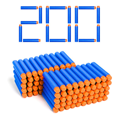 Little Valentine 200 Nerf Compatible Dart Bullets, Blue & Orange, Cylindrical, Round, Close Quarters Battles (CQB), Airsoft, Plastic, EVA Foam, 5.31