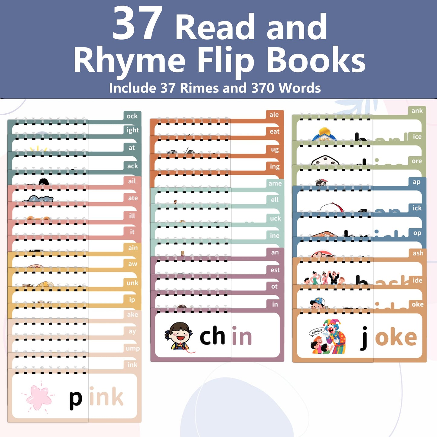 Yoink 37 Read & Rhyme Phonics Flip Books - Word Family Build Book for Kids