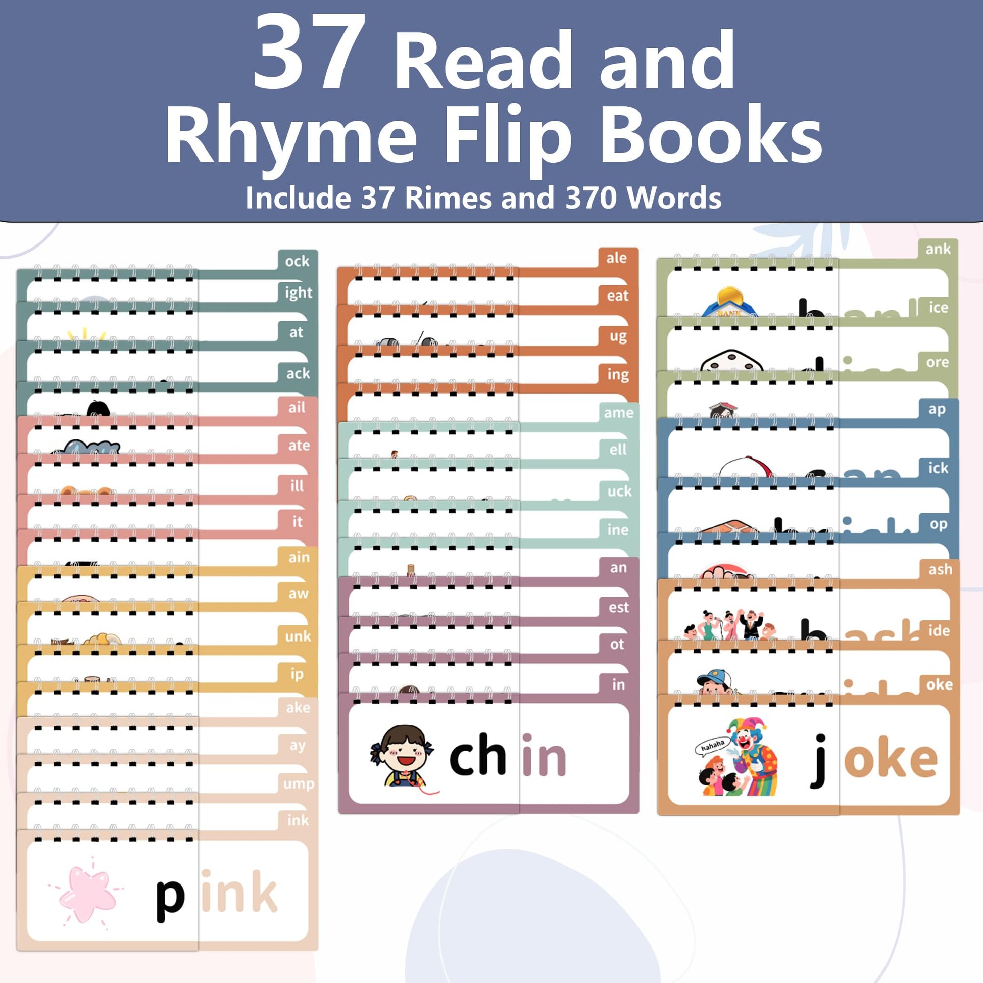 Yoink 37 Read & Rhyme Phonics Flip Books - Word Family Build Book for Kids