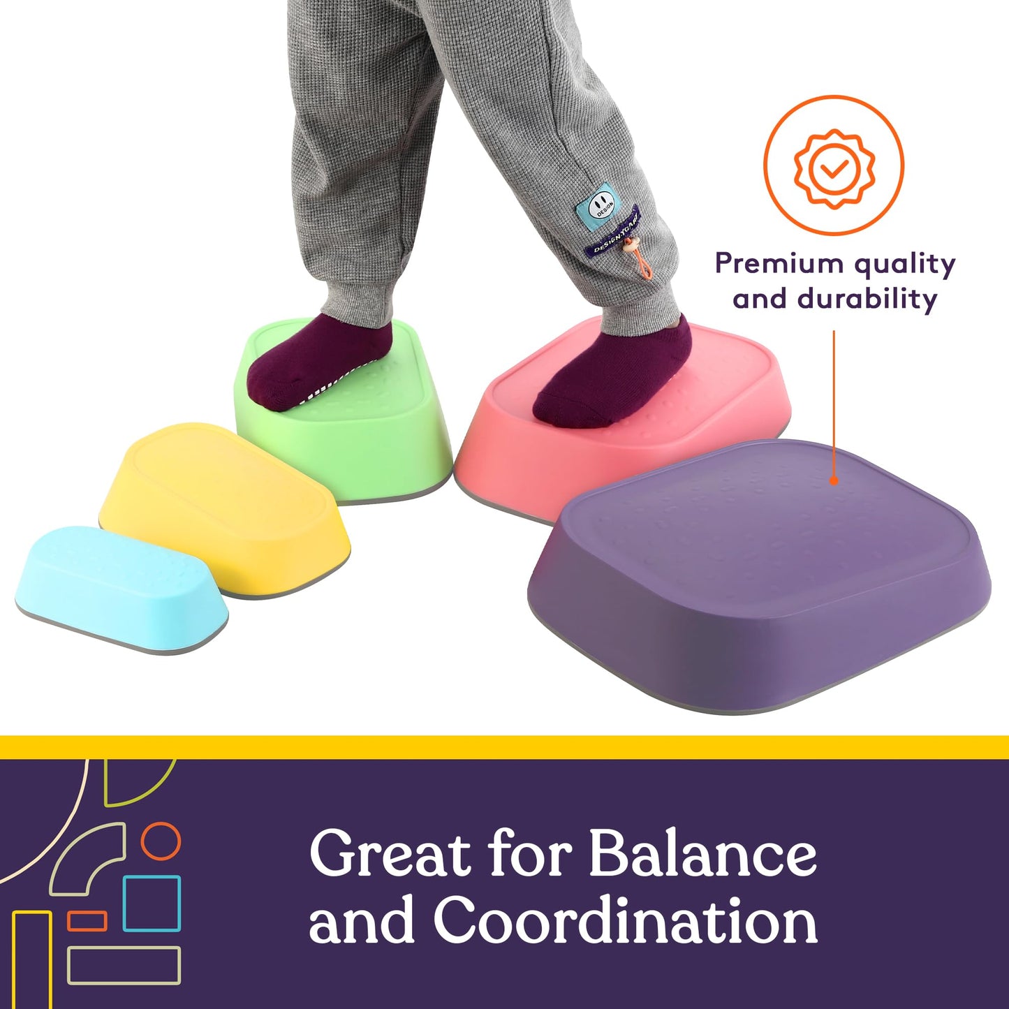 Special Supplies Set of 5 Stepping Stones for Kids Indoor and Outdoor Balance Blocks Promote Coordination, Balance Strength Child Safe Rubber
