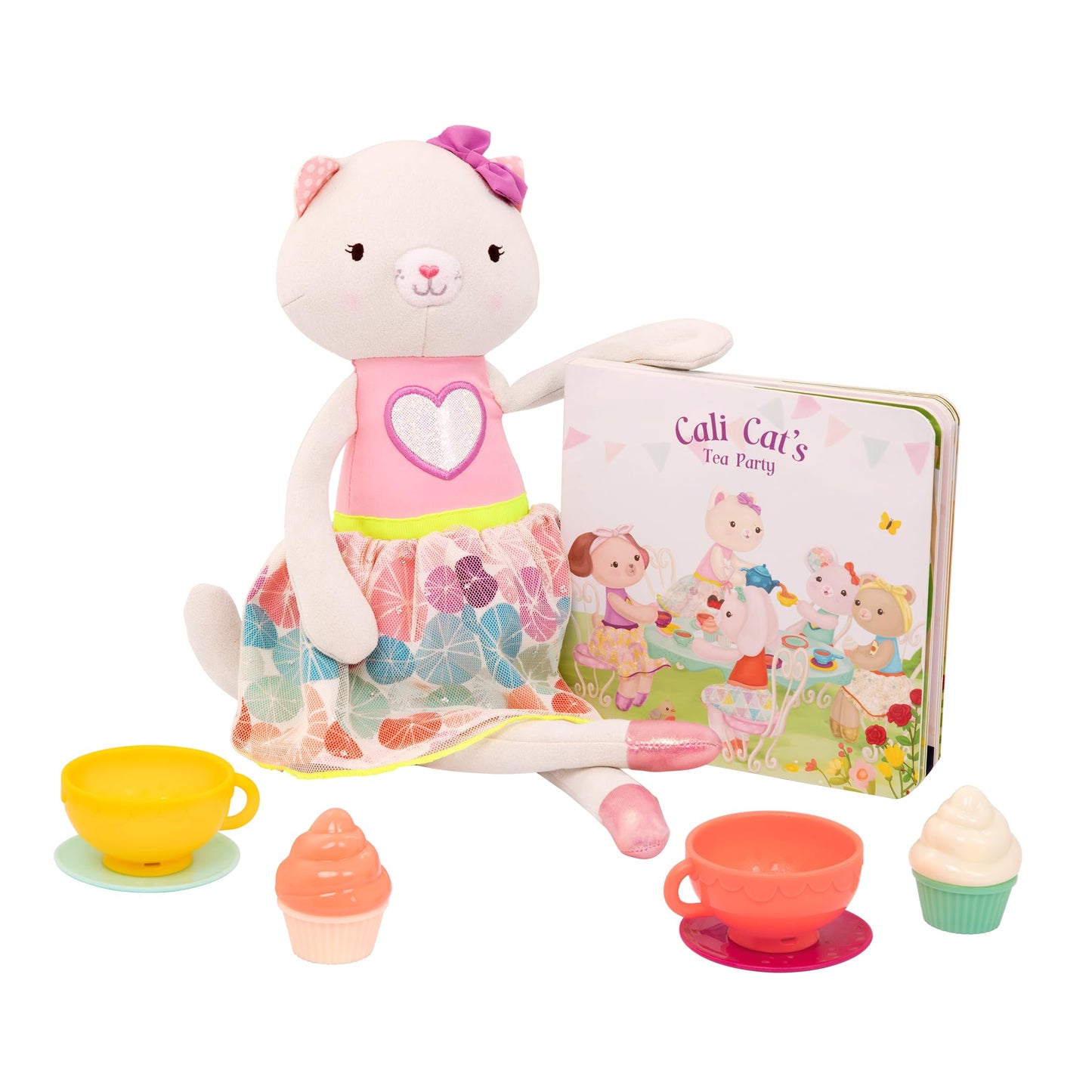 B. toys Tippy Toes Cali Cat Plush Tea Party Playset with Storybook