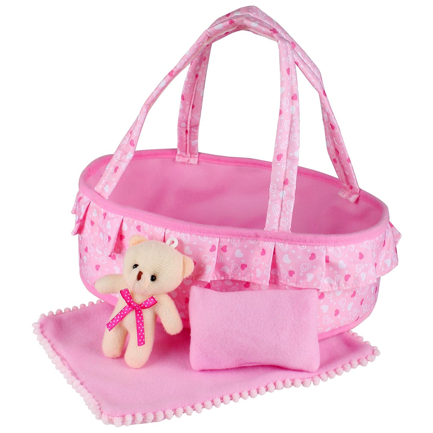 Baby Doll Cradle Bassinet Portable Doll Carrier Carry Bag Doll,Baby Doll Accessories Playset,Soft Pillow Quilt Bear,for 8-9-10-11-12 Inch Smaller
