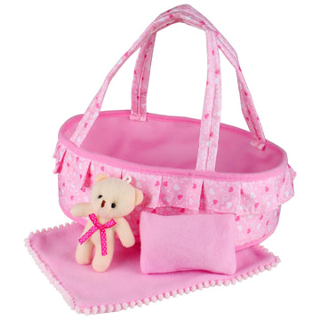Baby Doll Cradle Bassinet Portable Doll Carrier Carry Bag Doll,Baby Doll Accessories Playset,Soft Pillow Quilt Bear,for 8-9-10-11-12 Inch Smaller