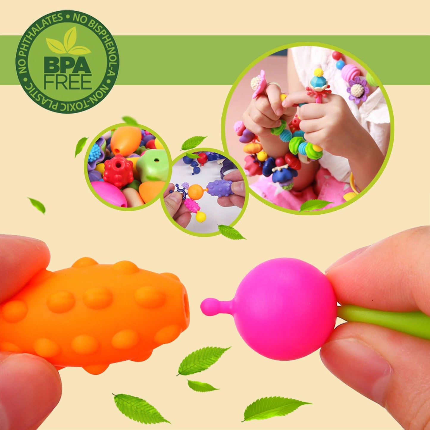 BIRANCO. Pop Beads, Jewelry Making Kit - Arts and Crafts for Girls 3-7 Years Old, Snap Beads Toys - Necklace, Bracelet, Ring Creative DIY Set - 520