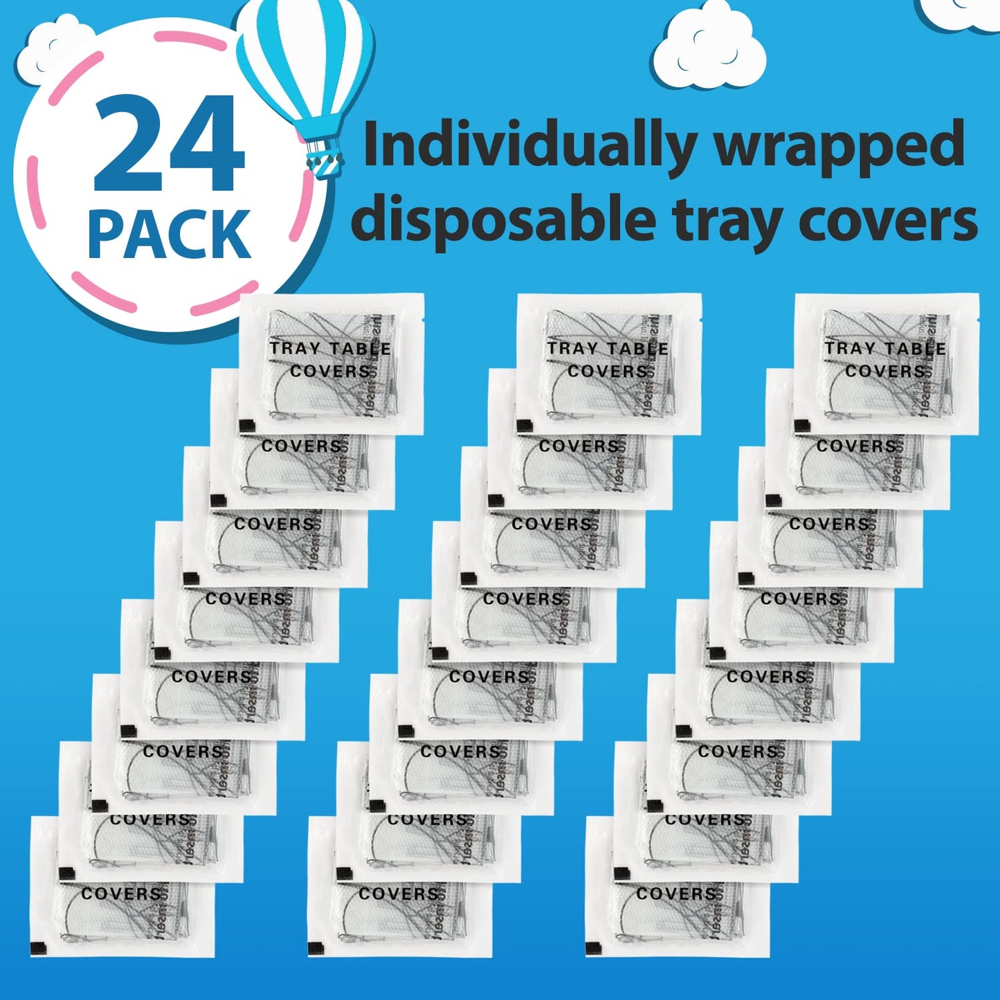 Impresa Disposable Airplane Table Cover - Pack of 24, 18 x 14.5 in - Hygienic Barrier & Tray Table Covers - Creative Mat & Airplane Travel Essentials