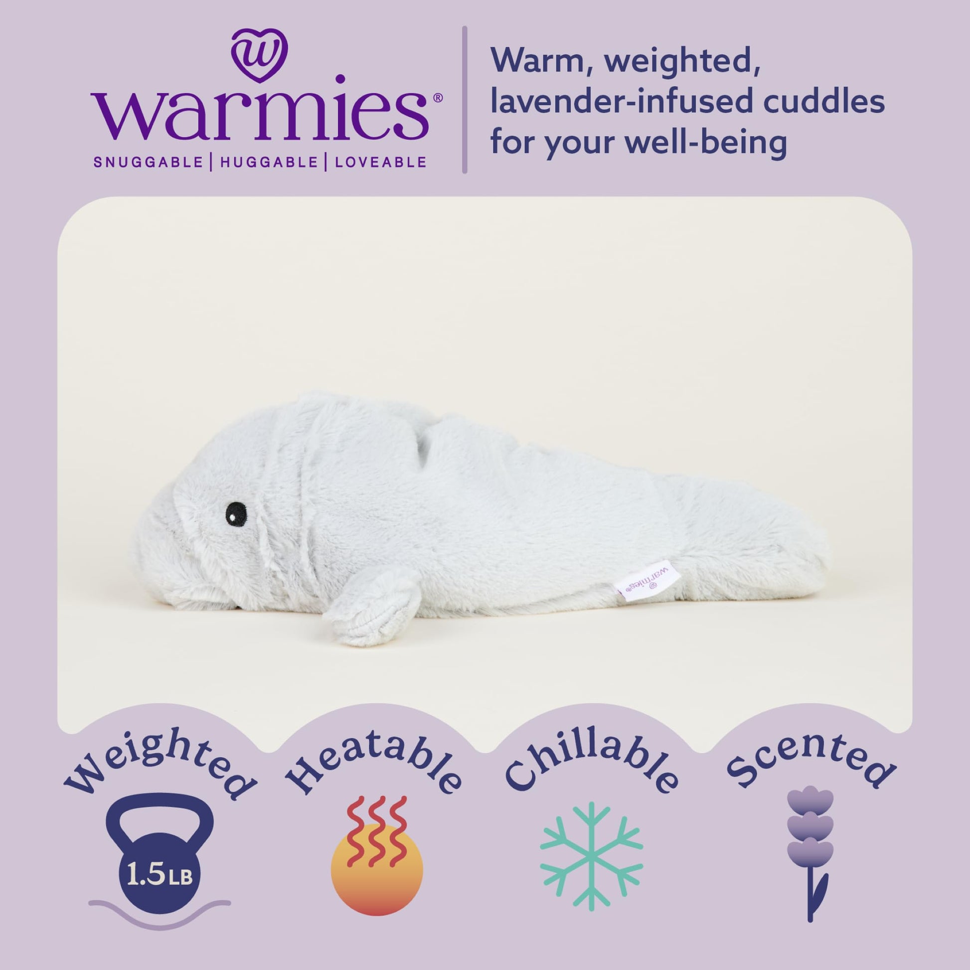 warmies Microwavable & Weighted Stuffed Animals, Manatee - Heated Stuffed Animal Plushie for Warmth & Comfort - Cute Soft Plush Toys for Adults