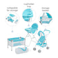Olivia's Little World Baby Doll 3pc Nursery Set - Crib, High Chair & Stroller, Blue & White