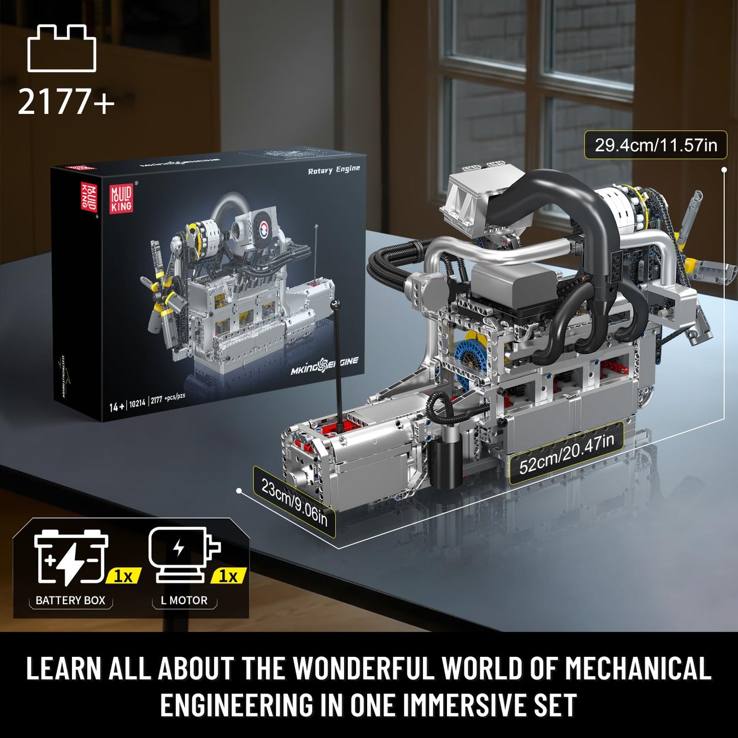 Mould King Rotary Engine Model Kit That Runs, 2177 Pieces Building Blocks Sets for Adults with Motor and Battery Box, Mechanical Science Education