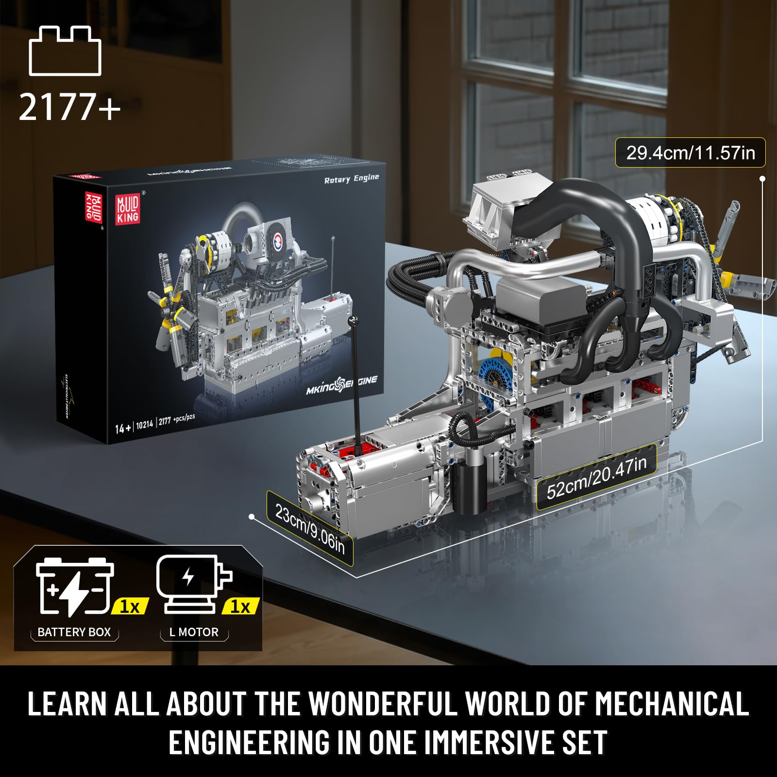 Mould King Rotary Engine Model Kit That Runs, 2177 Pieces Building Blocks Sets for Adults with Motor and Battery Box, Mechanical Science Education
