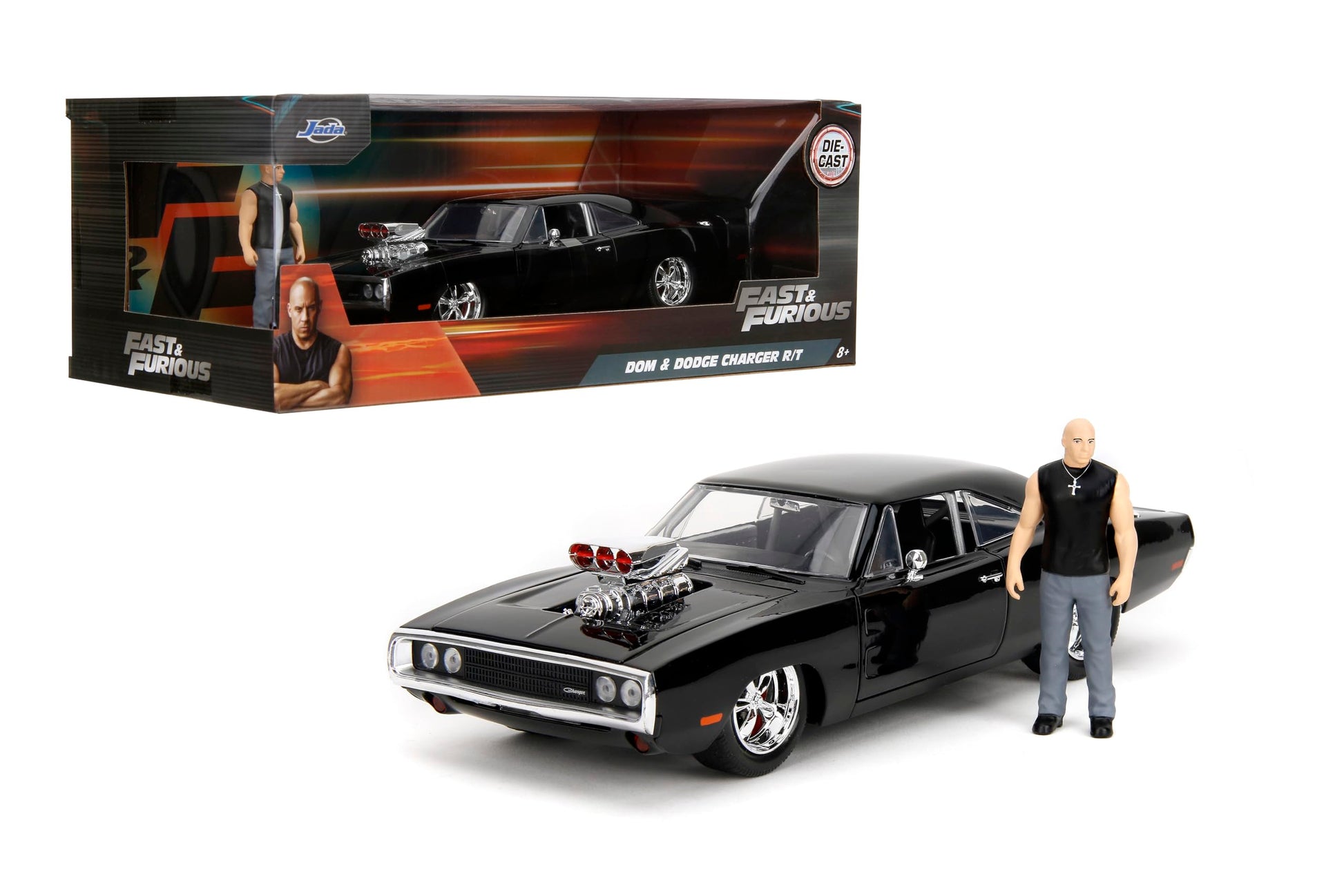 Jada Fast & Furious Dom’s 1970 Dodge Charger Diecast Model - 1:24 Scale Durable Die Cast Car - Includes Dom Figure - Perfect for Collectors and Kids