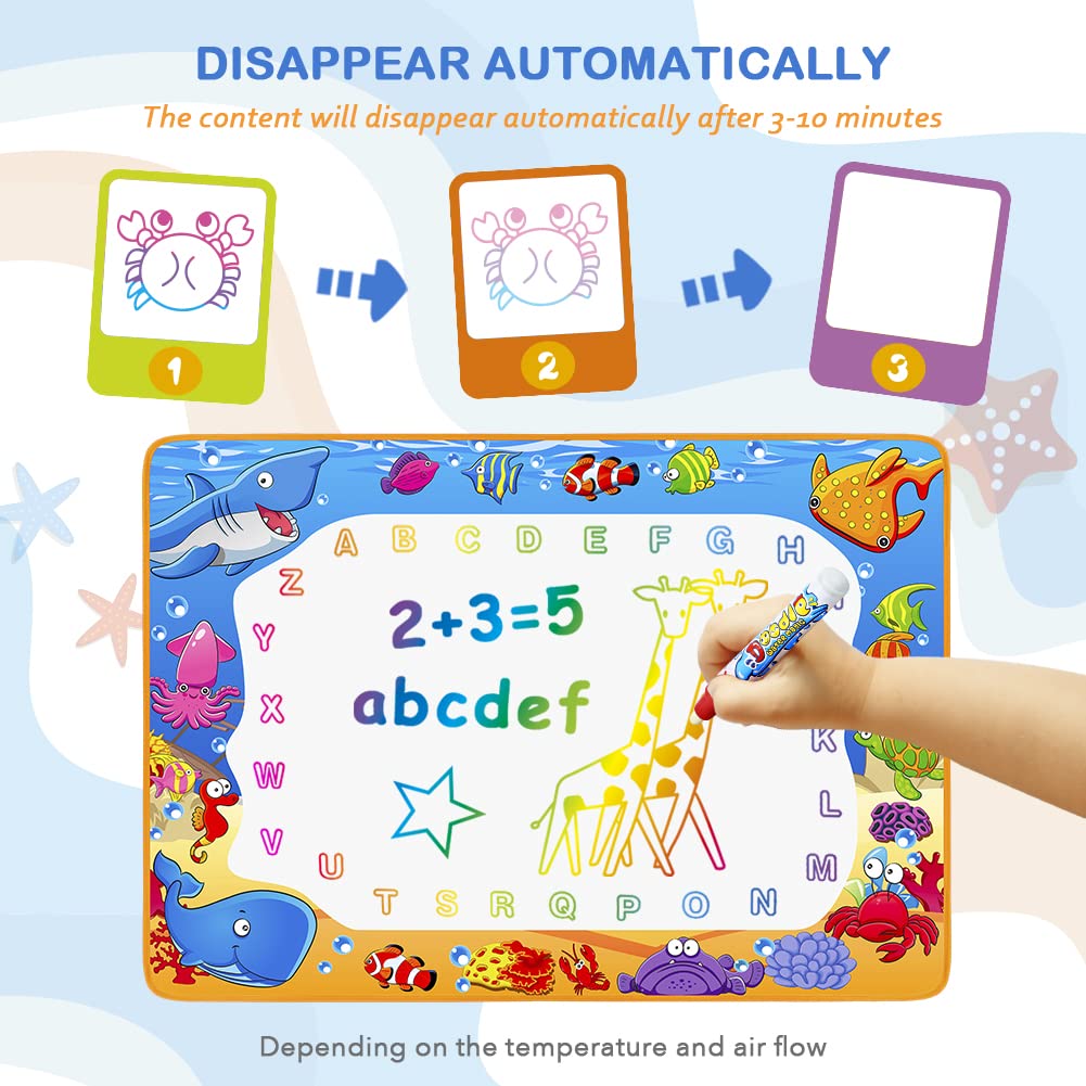 Water Doodle Mat - Kids Painting Writing Color Doodle Drawing Mat Toy Bring Magic Pens Educational Toys for Age 3 4 5 6 7 Year Old Girls Boys Age