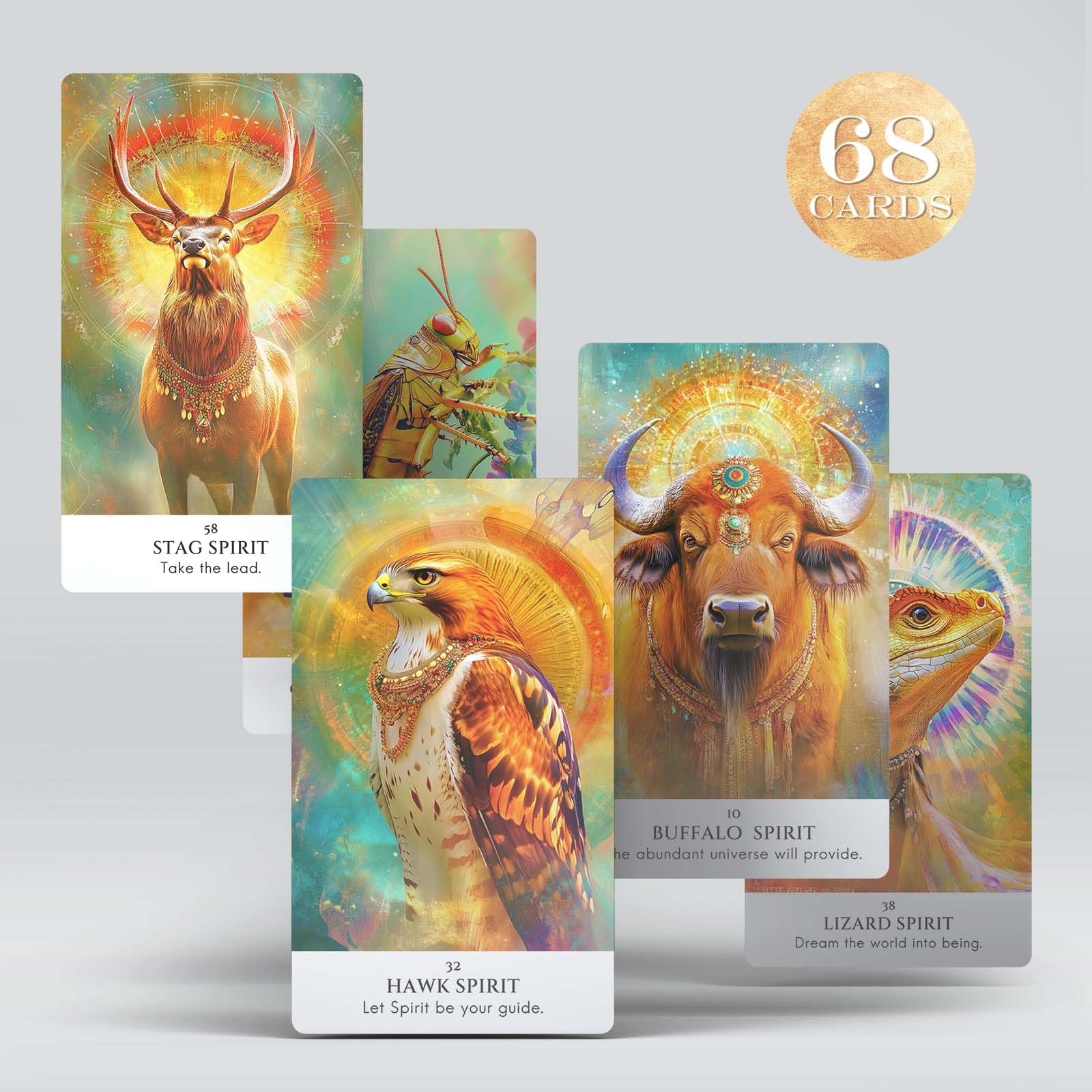 ZZBUY Animal Spirit Oracle Cards, 68 Mystical Animal Totems Oracle Card Deck with Meanings on Them for Beginners Spiritual Guidance