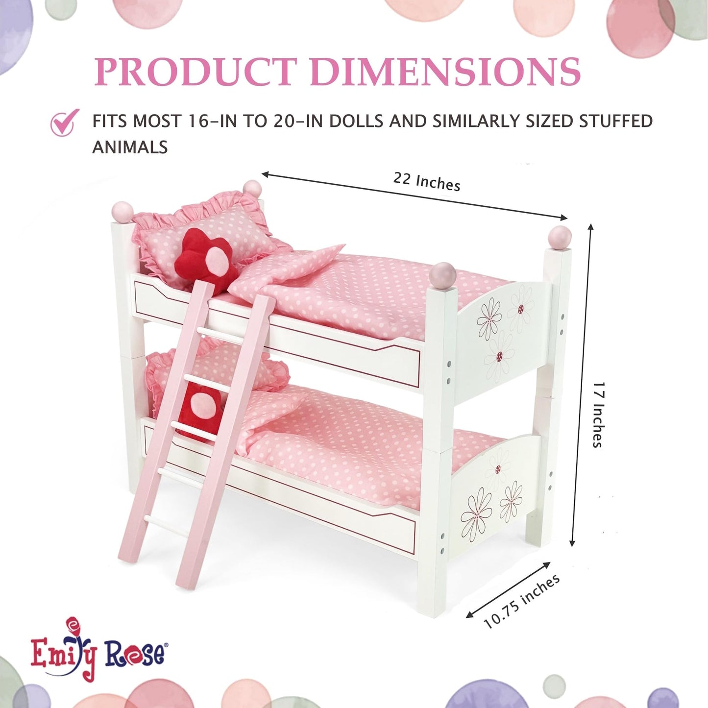 Emily Rose 18 Inch Doll Stackable Beds - Bunk Bed with Floral Bedding Sets