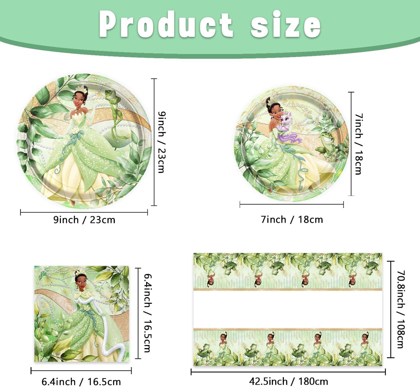 Princess Tiana Birthday Party Decorations, The Frog Tiana Party Tableware with Banner, Tablecloth, Disposable Paper Plates and Napkins for Little