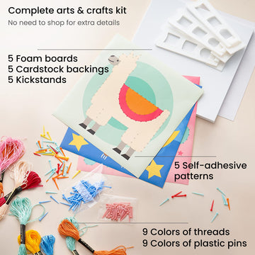 Arteza Kids String Art Kit - Set of 5 Animal Designs with Plastic Pushpins & Display Stands, DIY Craft Kit for Kids Art Projects and Activities