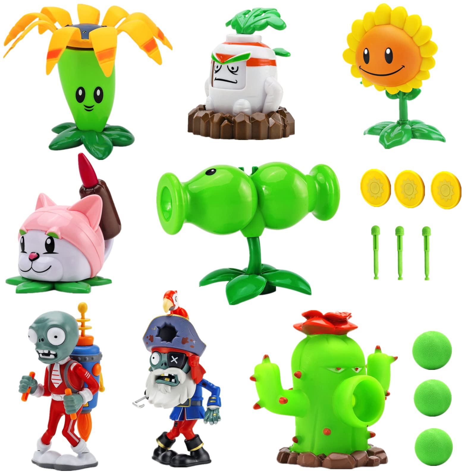 JHESAO 8 PCS Plants and Zombies Toys Action Figures Zombies PVZ Toys Set 1 2 Series Great Gifts for Kids and Fans,Birthday and Christmas Party