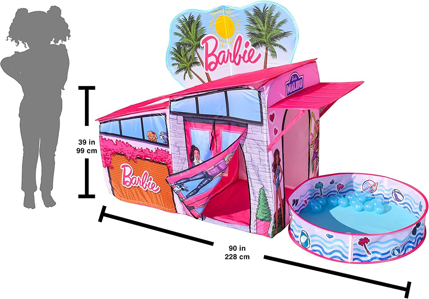 Barbie Dreamhouse™ Extra Large Pop Up Play Tent with Crawl Tunnel and Ball Pit, Over 7 feet Long, Playhouse Toy Folds Into Storage Bag, 20 Play Balls