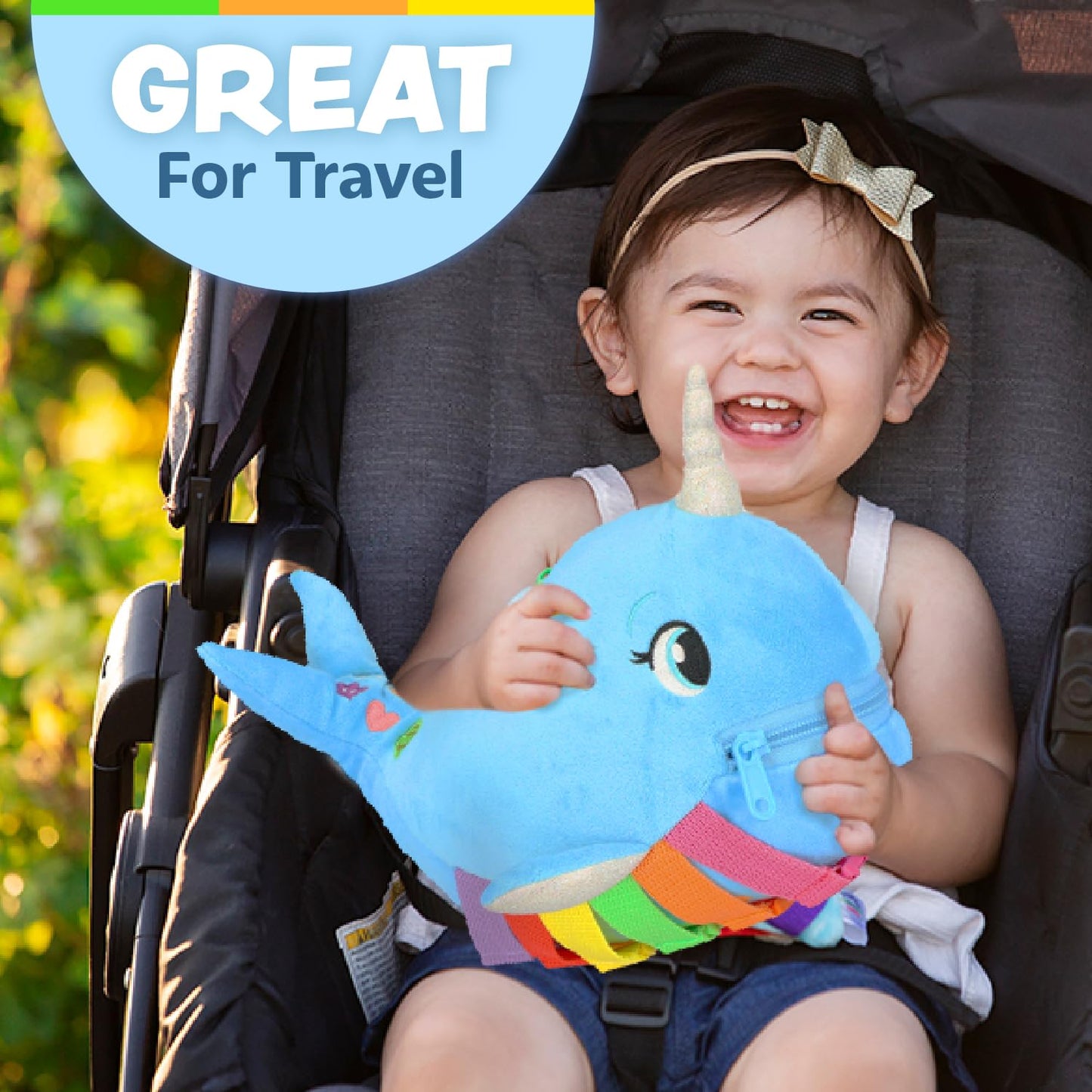 Buckle Toys - Bubbly Narwhal - Develop Fine Motor Skills - Sensory Learning Activity Toys - Toddler Plane Travel Essential