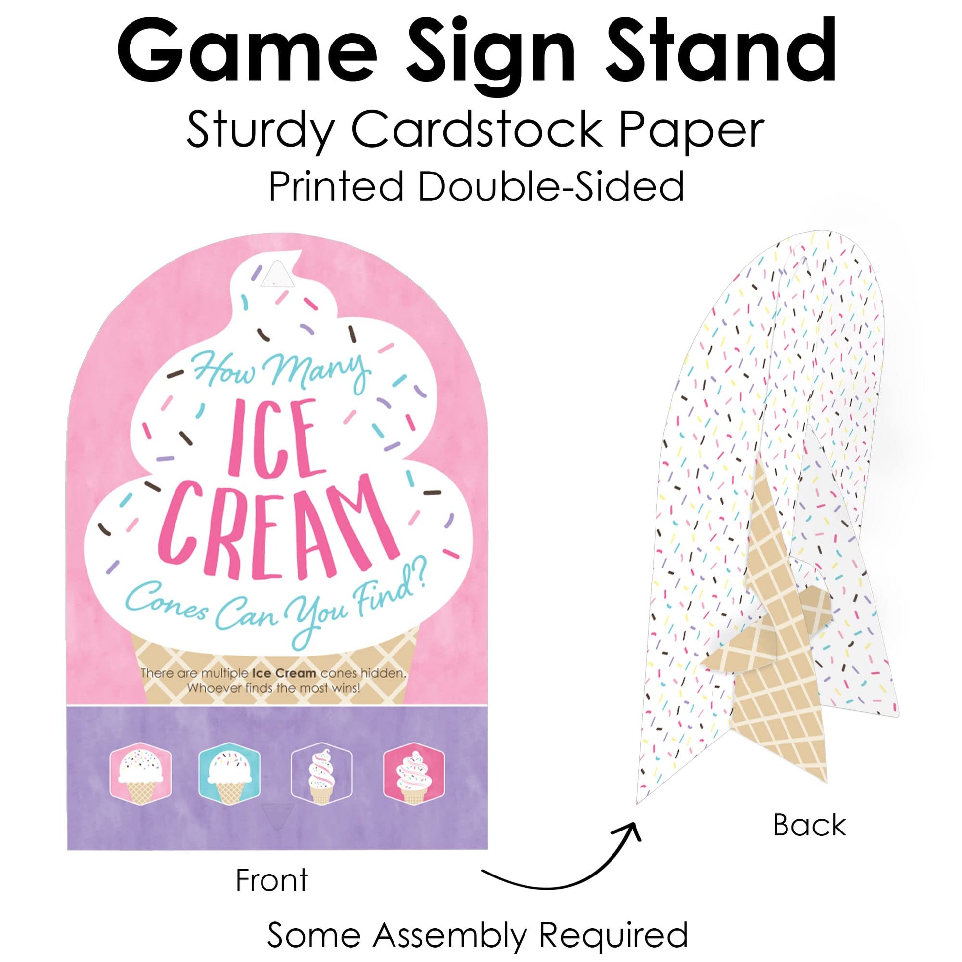 Big Dot of Happiness Scoop Up The Fun - Ice Cream - Sprinkles Party Scavenger Hunt - 1 Stand and 48 Game Pieces - Hide and Find Game
