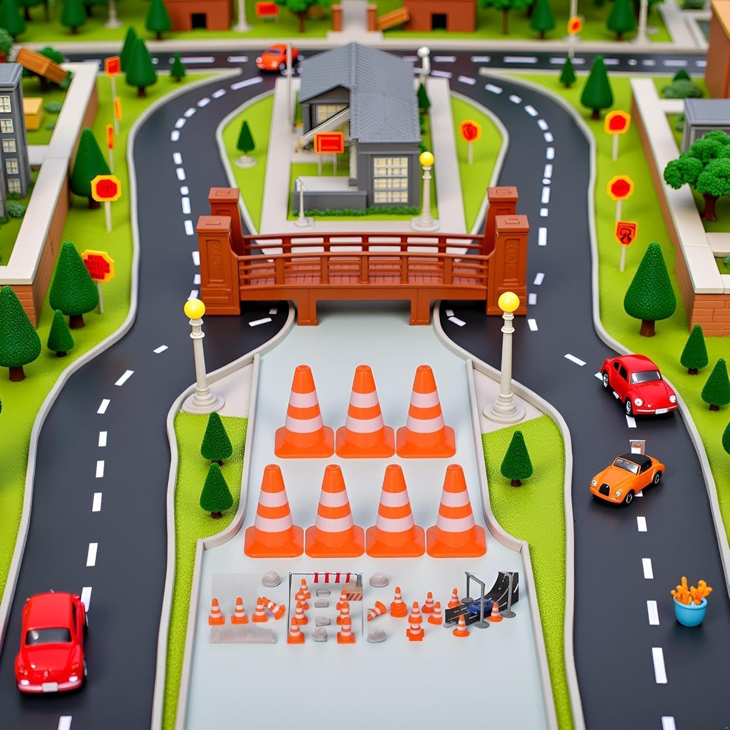 14Pcs Miniature Traffic Cones for Dollhouse, Plastic Road Sign Construction Model