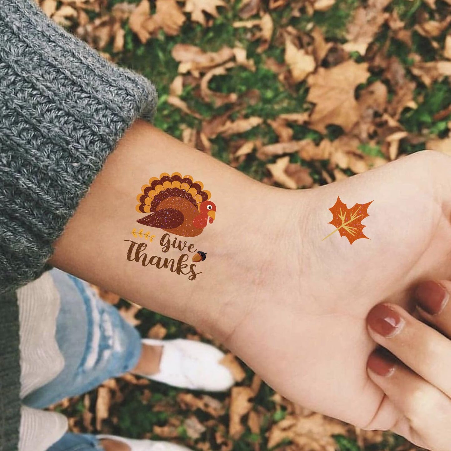 300+ Thanksgiving Day Glitter Tattoos Stickers Party Favors - Turkey Day Happy Fall Give Thanks Supplies Decorations