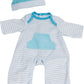JC Toys | 4 Assorted Baby Doll Rompers and Hats | Pink + Blue + Light Pink + Purple | | Ages 2+ | Fits Dolls 10"- 12"