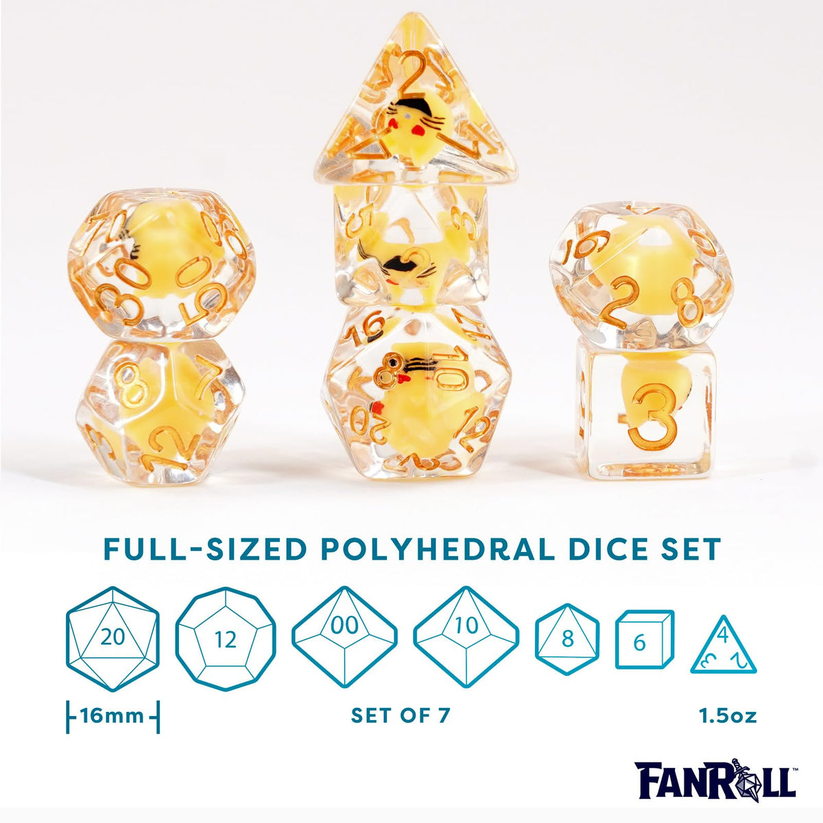 FanRoll 16mm Resin Poly DND Dice Set: Cat Dice, Role Playing Game Dice for Dungeons and Dragons