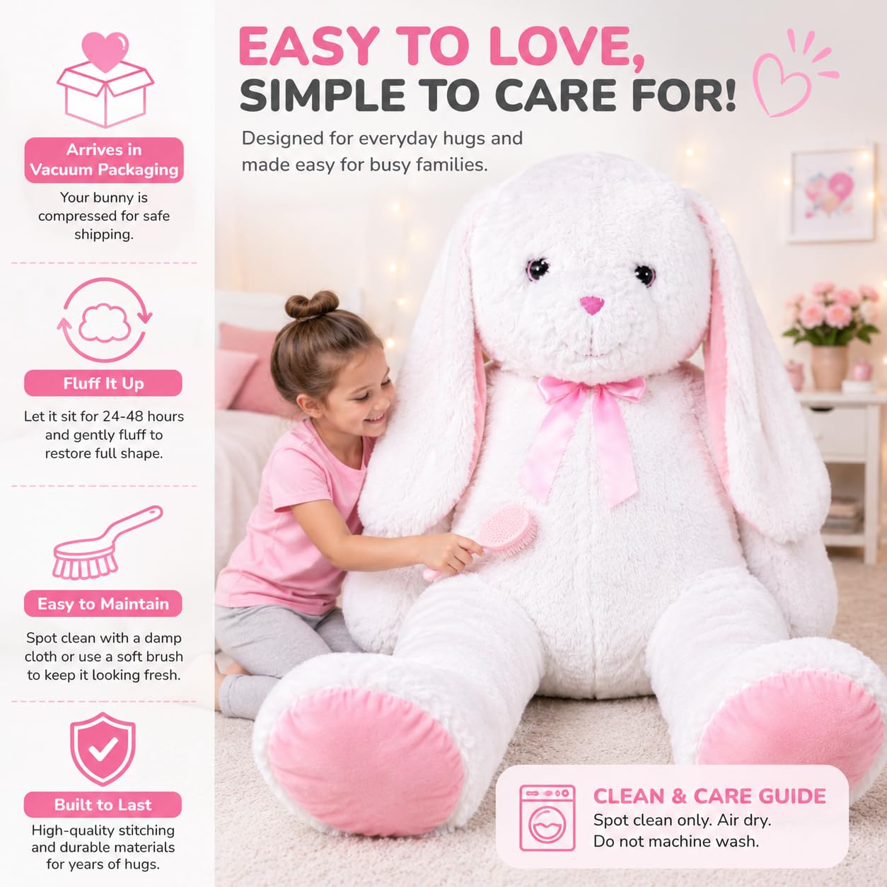 Kangaroo Giant Stuffed Bunny Plush 5 Foot Oversized Bunny Stuffed Animal Ultra Soft Plush Rabbit with Floppy Ears, Large White Bunny for Kids, Girls