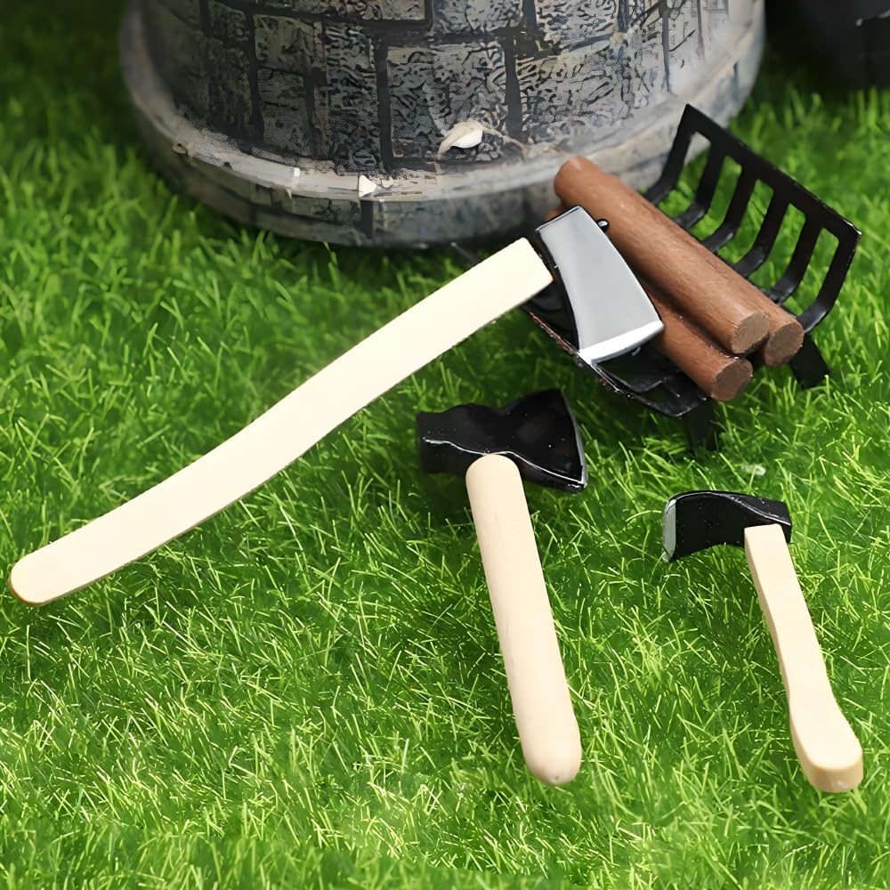 Miniature Axe, Miniature Wooden Handle Metal Hatchet, Chopper, Outdoor Dollhouse Accessories, Dollhouse Farm Tools