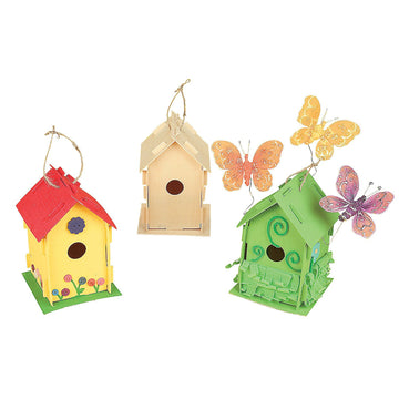 Fun Express Bird House Kits for Kids to Build and Paint - 12 Pack DIY Birdhouse Kit with Wood Crafts for Summer Activities | Bulk Craft Kits