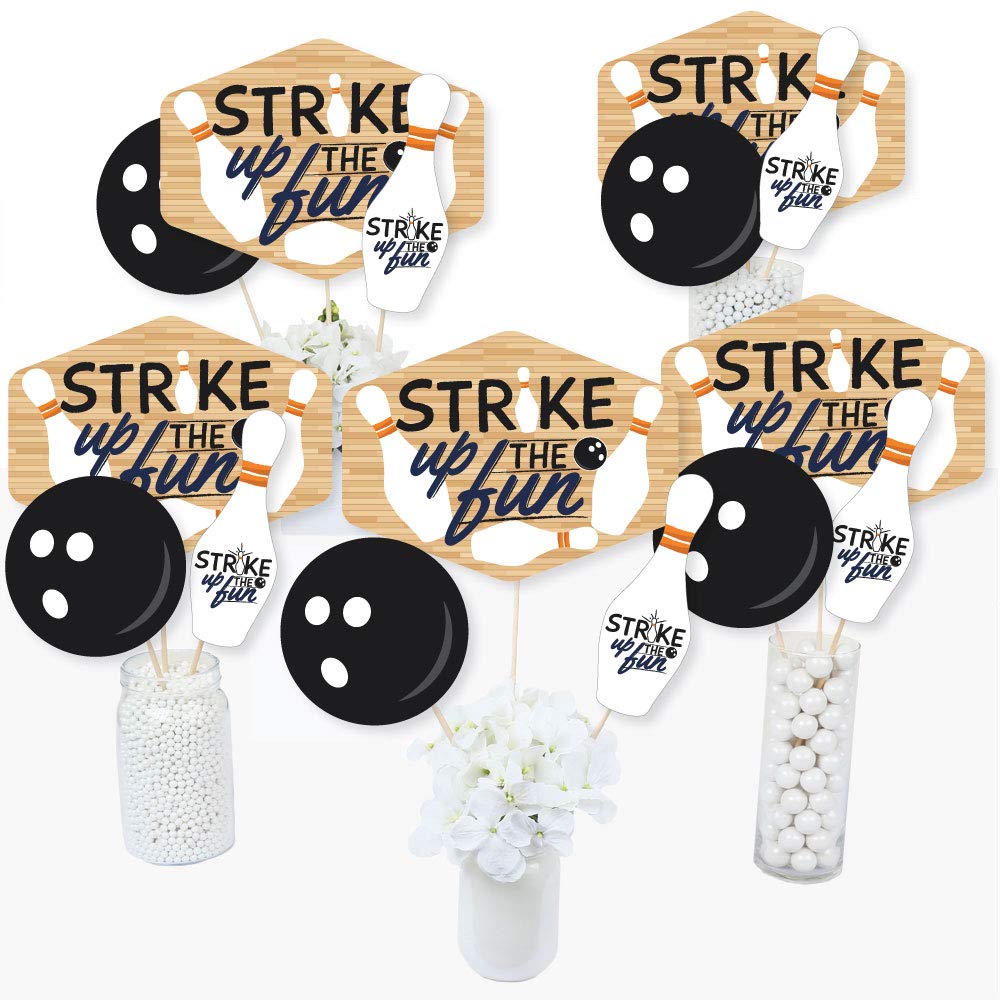Big Dot of Happiness Strike Up the Fun - Bowling - Birthday Party or Baby Shower Centerpiece Sticks - Table Toppers - Set of 15