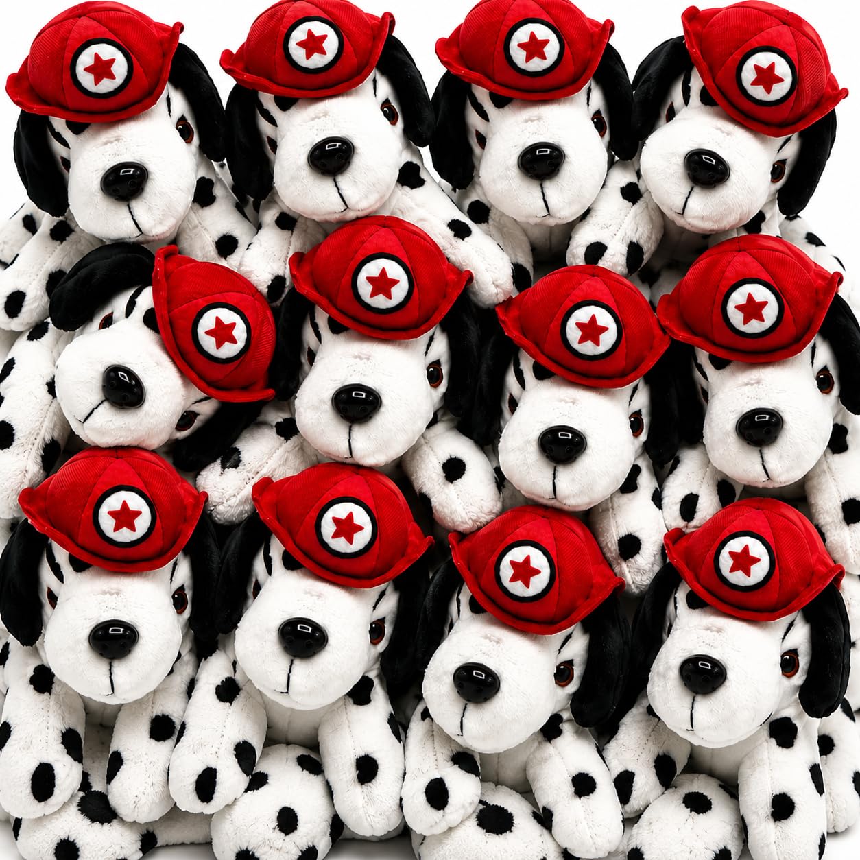 4E's Novelty 12 Pack Dalmatians Stuffed Animals - Soft Stuffed Dog Plush, 6” Small Puppy Plush with Fire Hat, Dog Toy for Kids, Birthday Party Favors