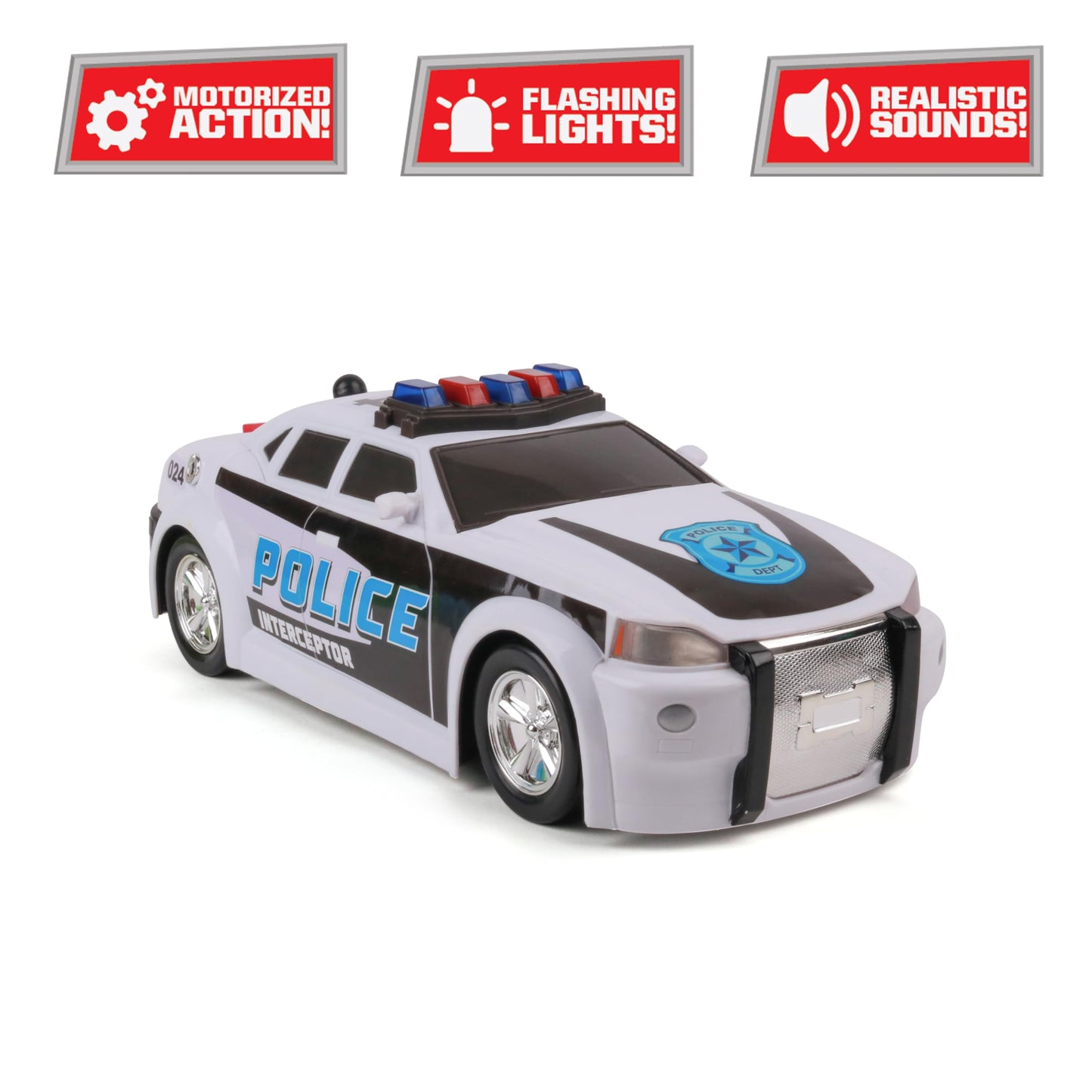 Mighty Fleet Mighty Motorized Police Cruiser Toy Police Car - Realistic Lights, Sounds & Motorized Feature - Ages 3 and Up