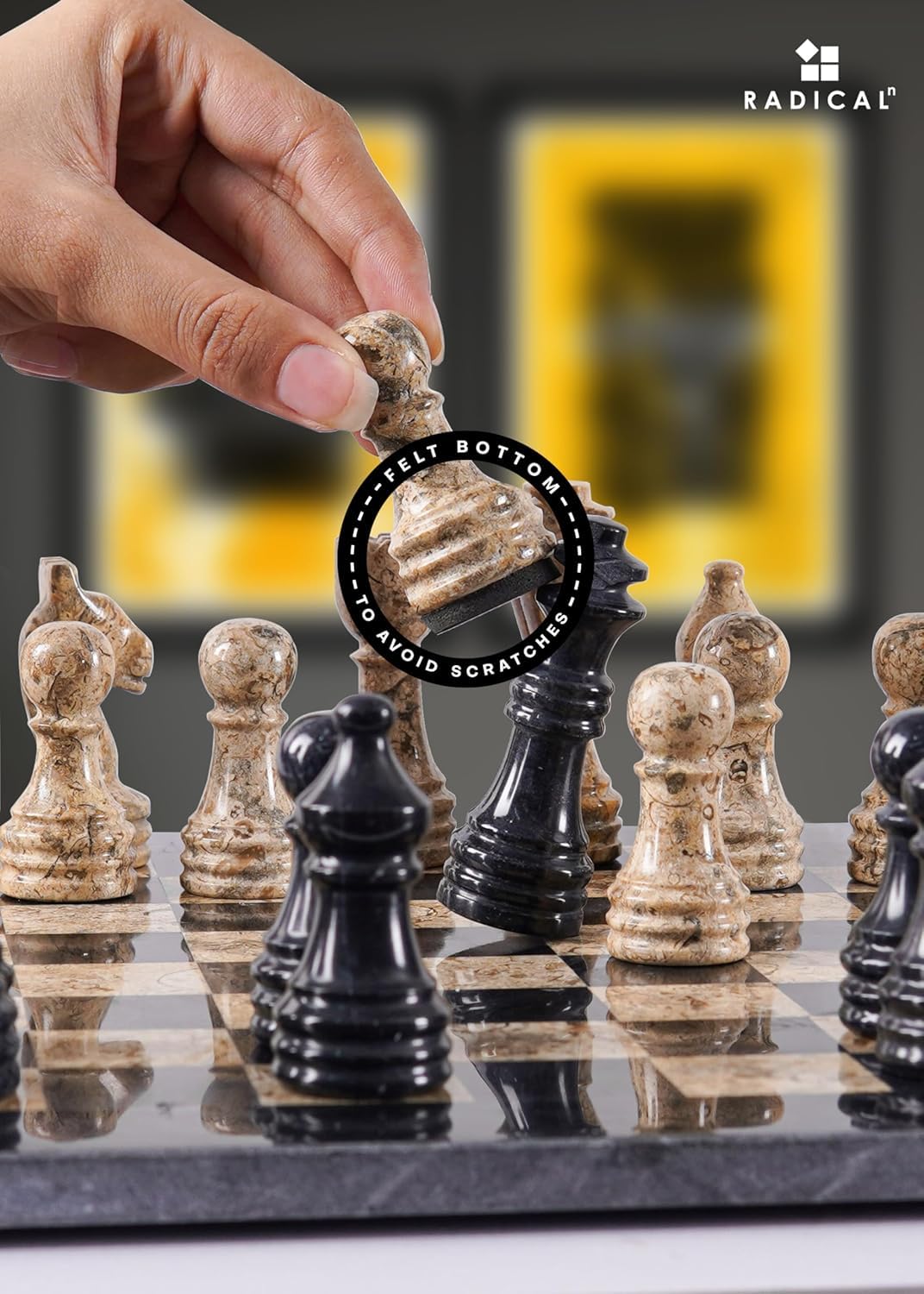 Radicaln Marble Chess Set 12'' Inches Black and Coral Handmade Luxury Board Games for Adults, Ideal Marble Chess Board Game Set & Chess Pieces