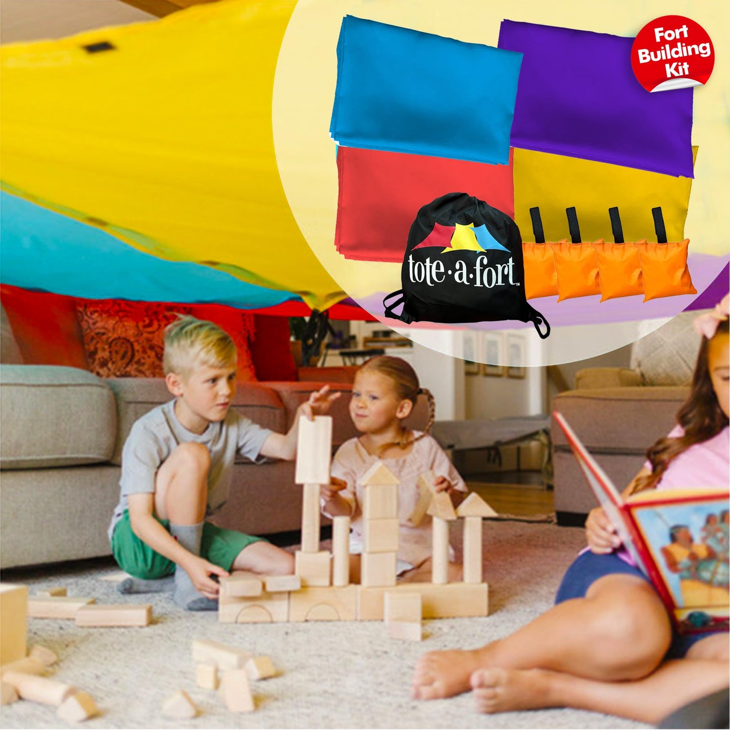 Tote a Fort Original XL Blanket Fort Building Kit - Portable Playhouse Play Tent Fort - Indoor & Outdoor Toy Set for Ages 4-12+ - STEM Toy - 4 Blanket