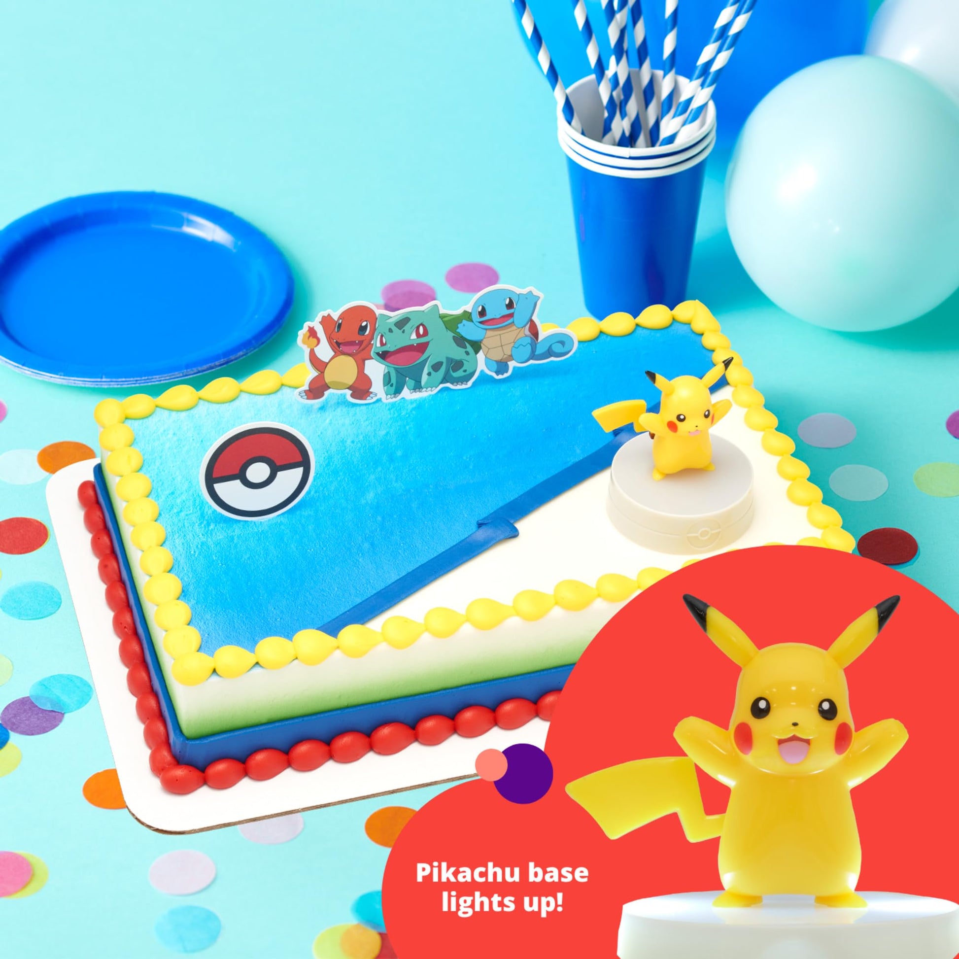DecoSet® Pokémon Light Up Pikachu Cake Topper, 3 Piece Decoration Set, Birthday Decorations For All Size and Shape Cakes | For Birthday