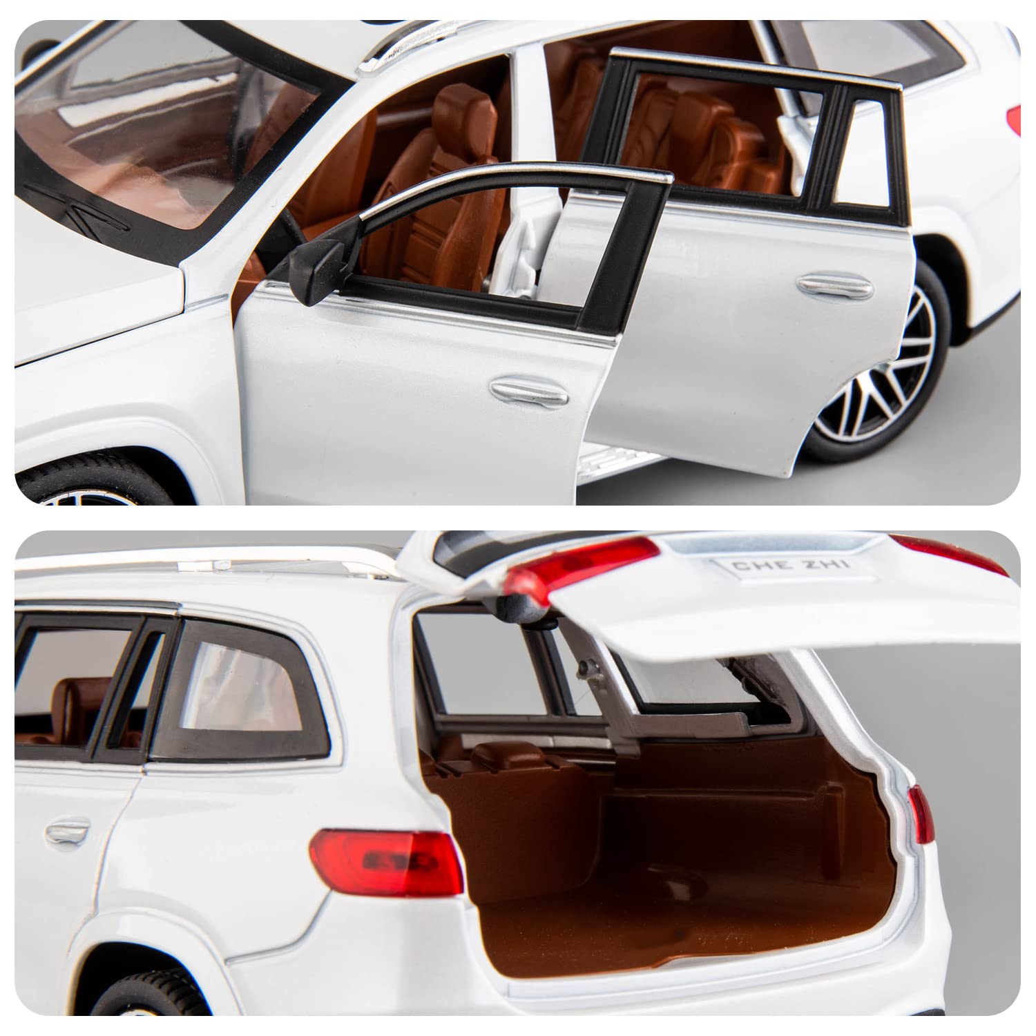 WAKAKAC 1/24 GLS63 AMG Model Car,Zinc Alloy Diecast Toy Car Pull Back with Light and Sound Toy Vehicle Door Can Be Opened (White)