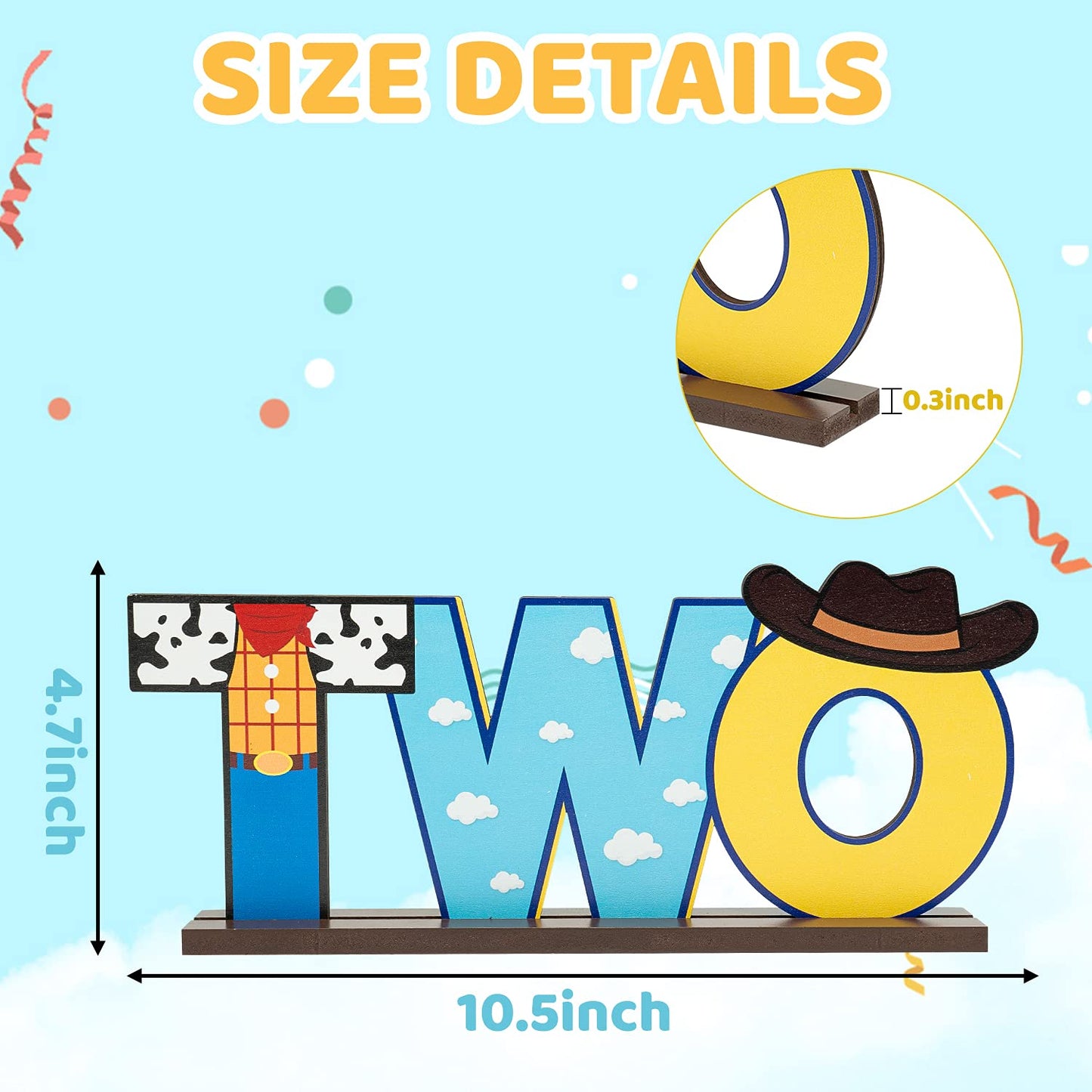 C1krint Toy Inspired Two Letter Sign Wooden Centerpiece, Cowboy 2nd Birthday Party Table Ornament Photo Props for Year Old Baby Boys Cartoon Theme