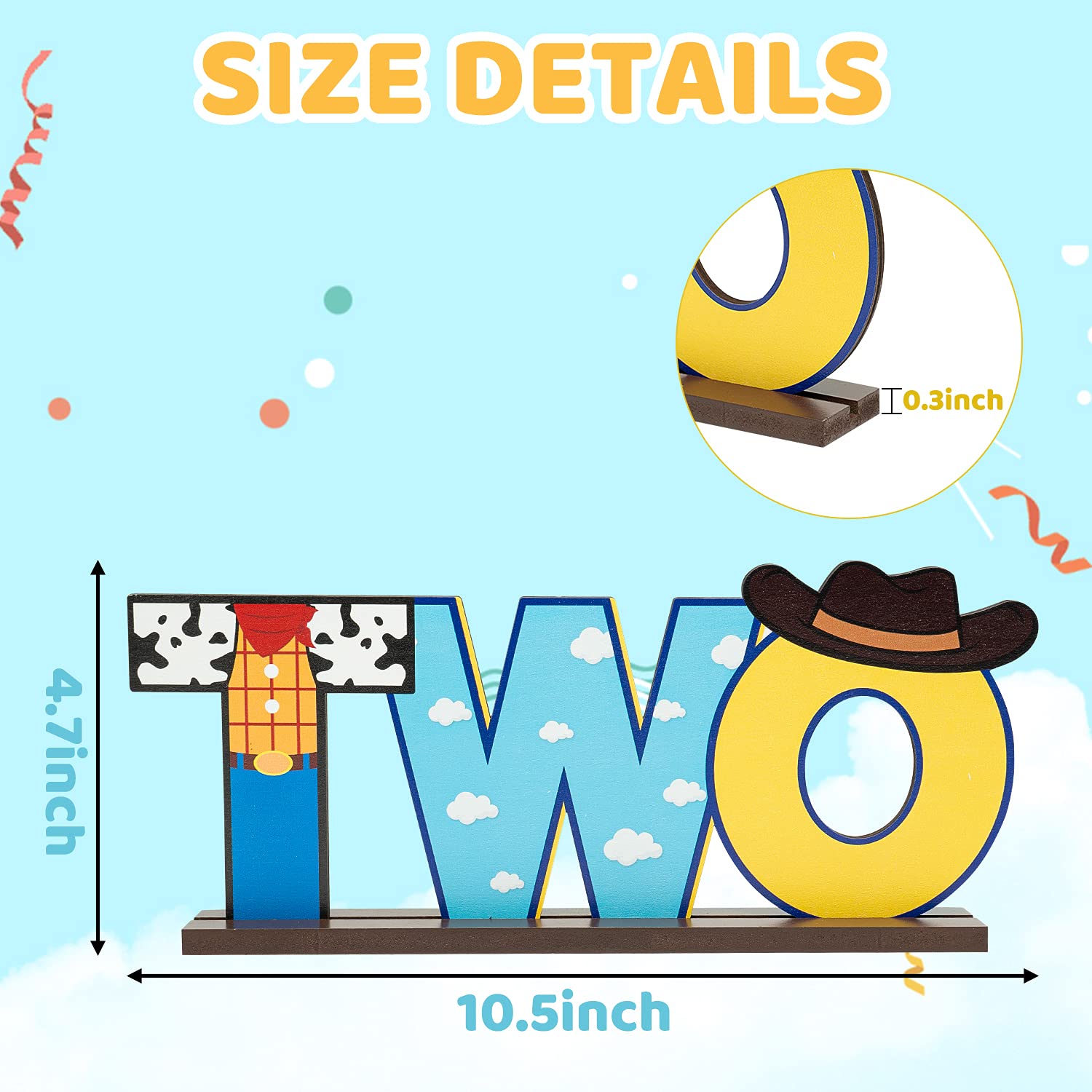 C1krint Toy Inspired Two Letter Sign Wooden Centerpiece, Cowboy 2nd Birthday Party Table Ornament Photo Props for Year Old Baby Boys Cartoon Theme
