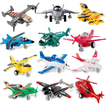 Liberty Imports Pull Back Airplanes Toys Vehicle Playset, Variety Pack of Helicopters, Stealth Bombers, Fighter Jets, Aircraft, Planes for Kids