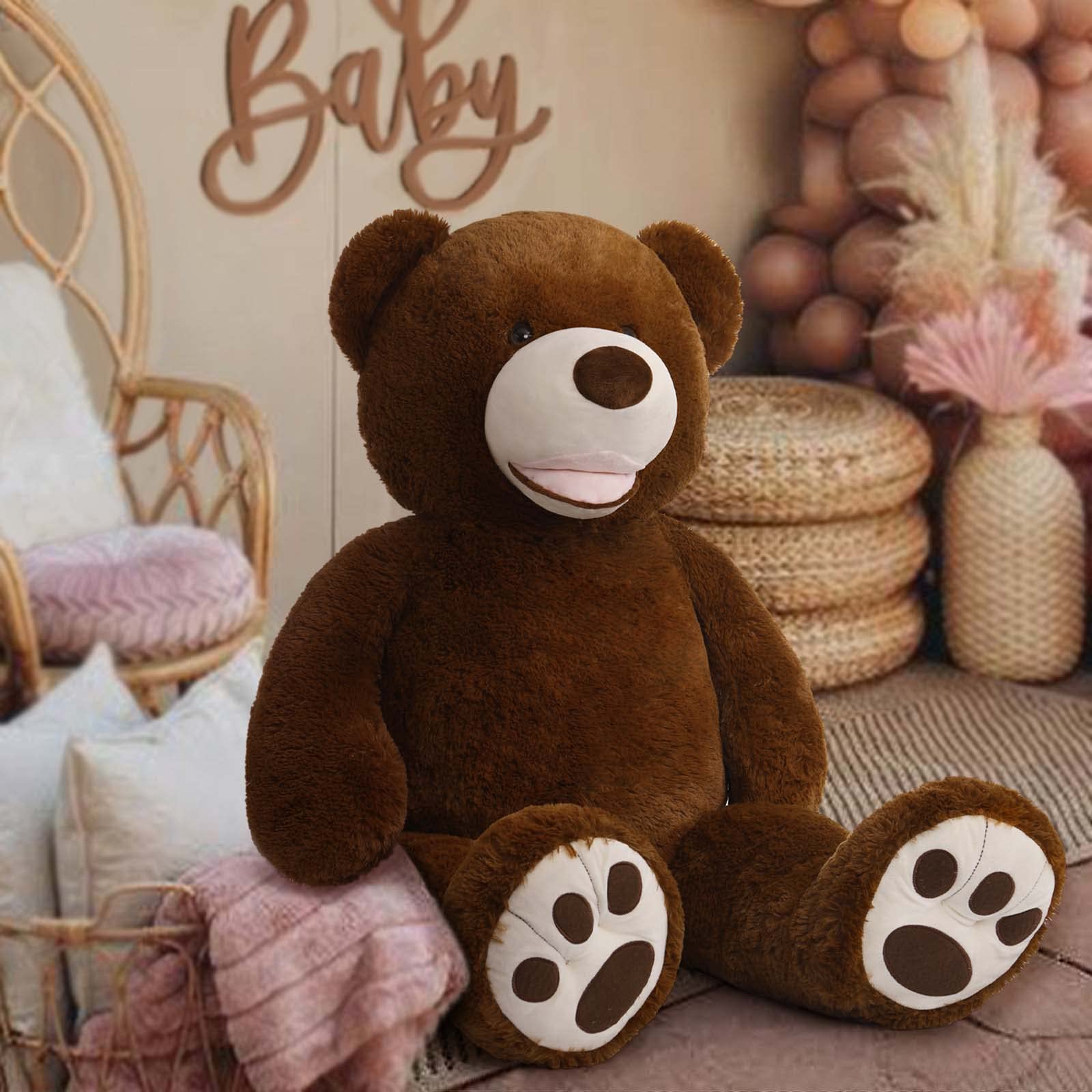 MorisMos Smile Giant Teddy Bear, 51inch Large Stuffed Bears with Big Footprints, Big Stuffed Animals Cuddly Plush Gifts for Girlfriends, Boyfriend