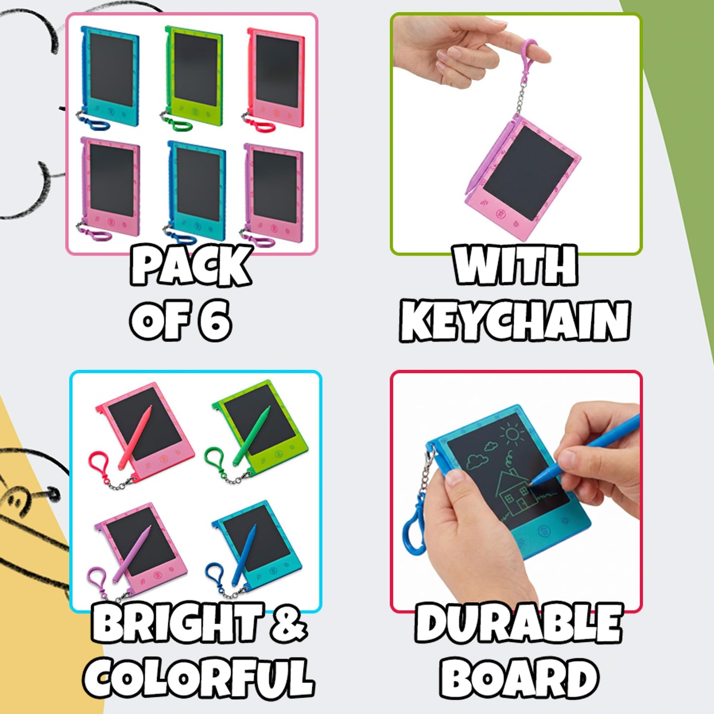 Mini LCD Writing Tablet for Kids - (Pack of 6) 4.5 Inch Colorful Doodle Board Drawing Pads - Educational Sketch Drawing Tablet Toys for Girls & Boys