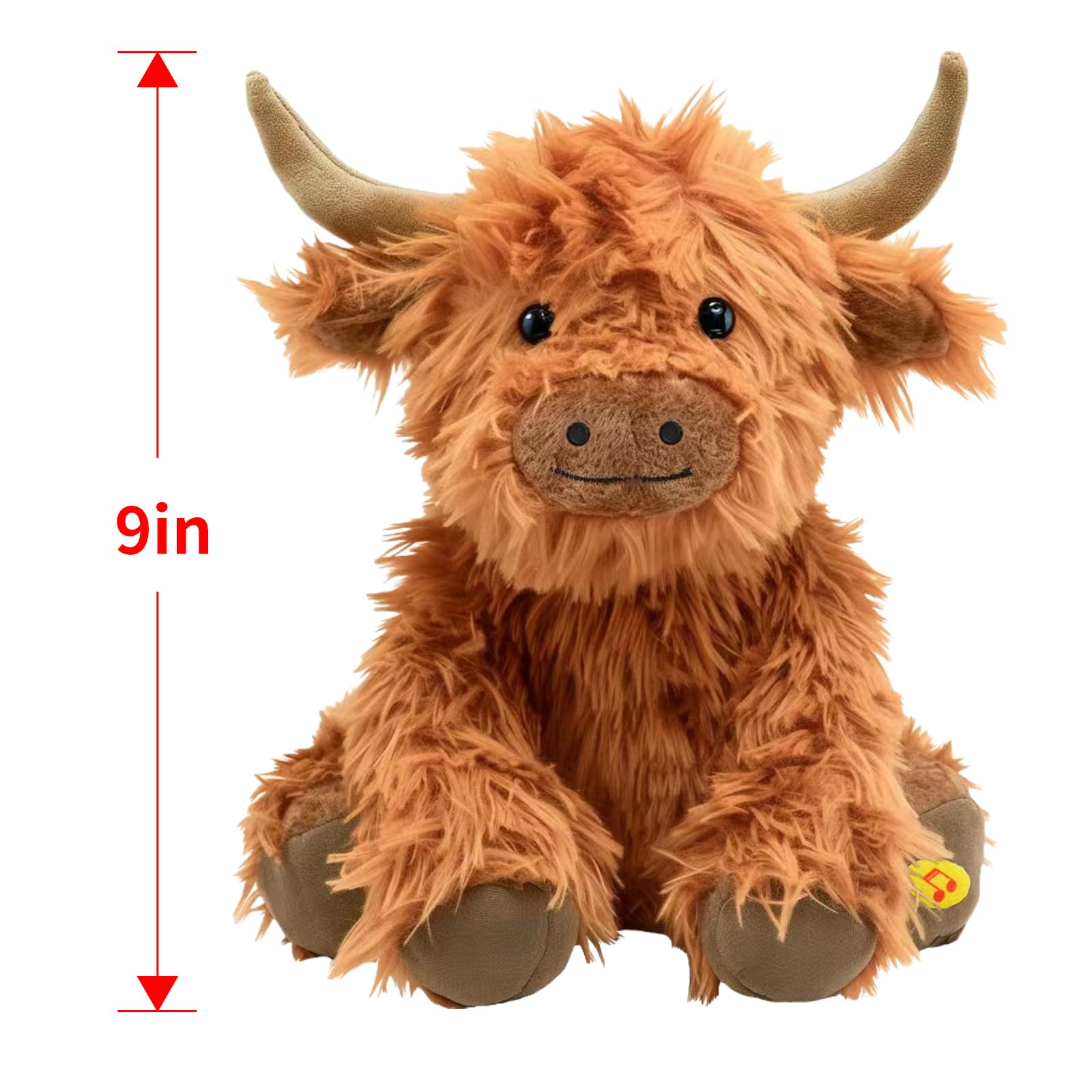 SOLPOBEI Music Highland Cow Stuffed Animal with Sound, Farm Cow Toy with ''Moo''Sound, Soft Farm Animal Cattle Plushie Doll Festival Presents